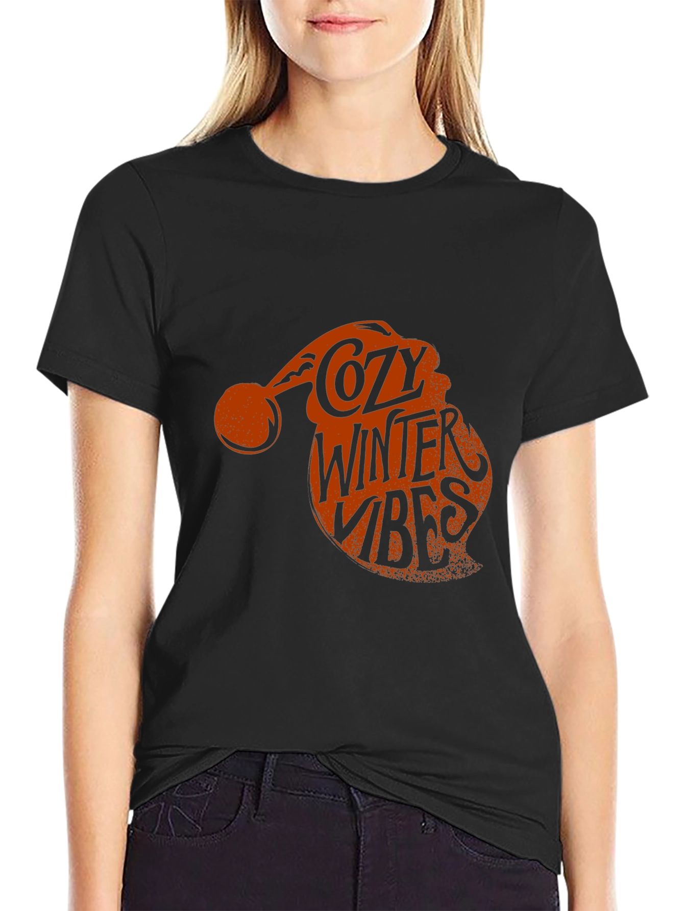 Cozy Winter Vibes Santa Hat Graphic Tee