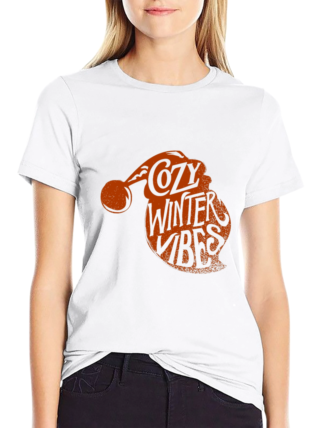 Cozy Winter Vibes Santa Hat Graphic Tee