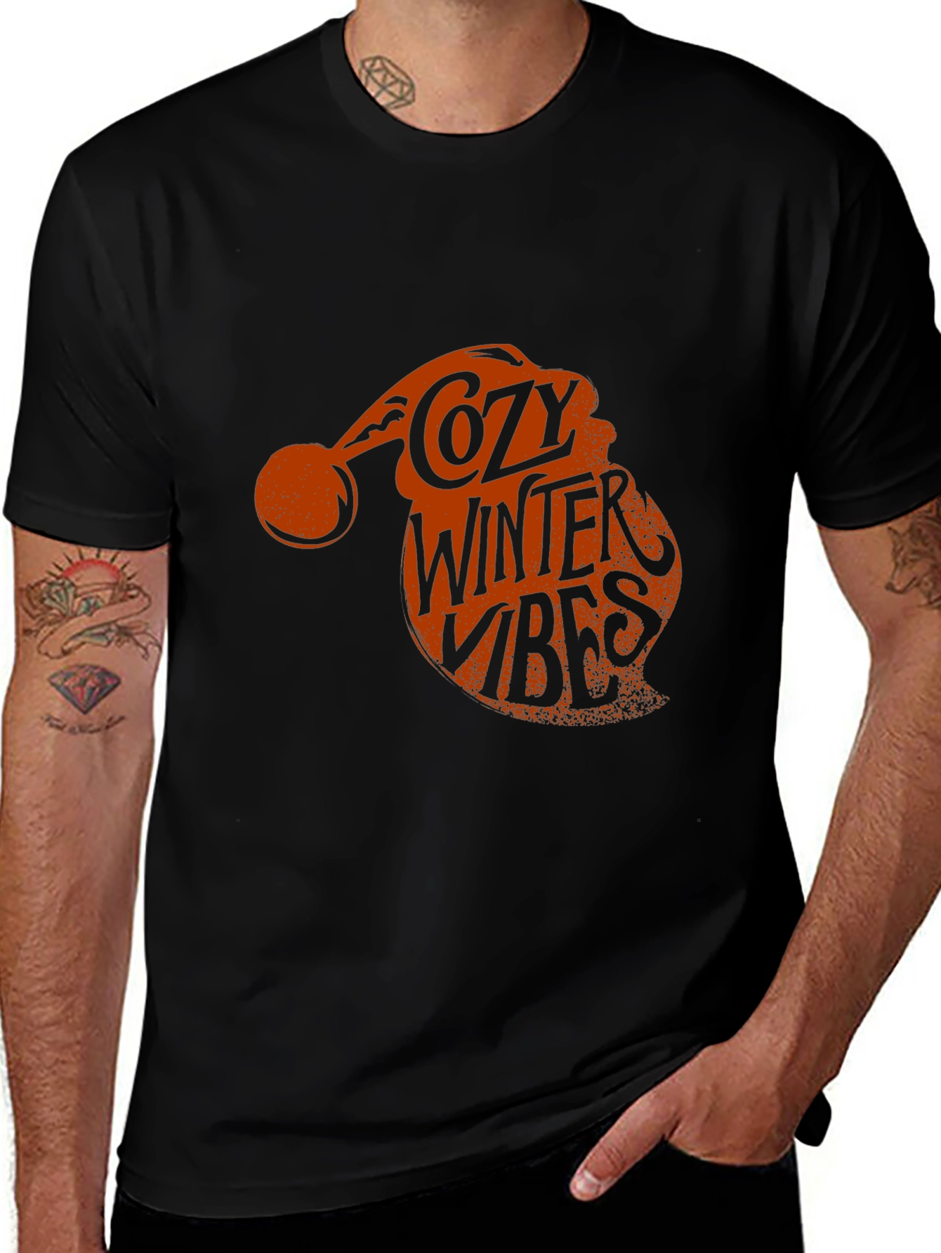 Cozy Winter Vibes Santa Hat Graphic Tee
