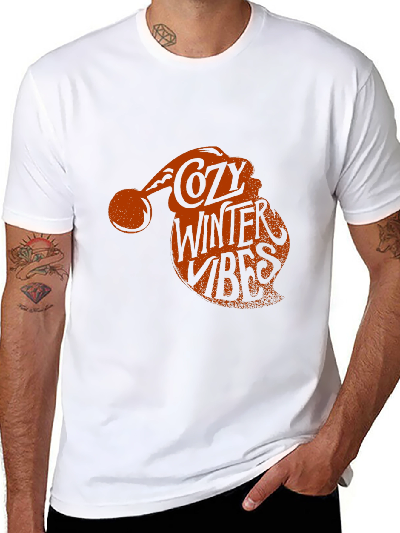 Cozy Winter Vibes Santa Hat Graphic Tee