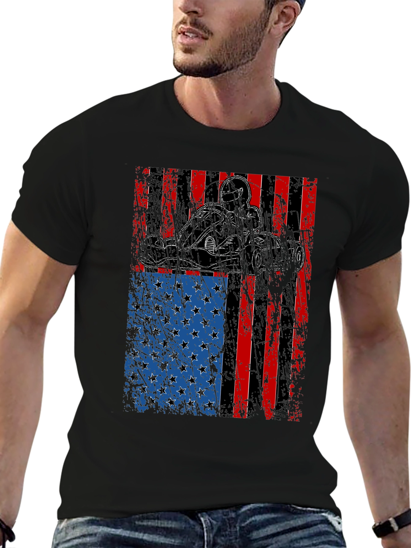 Go Kart American Flag Graphic T-Shirt