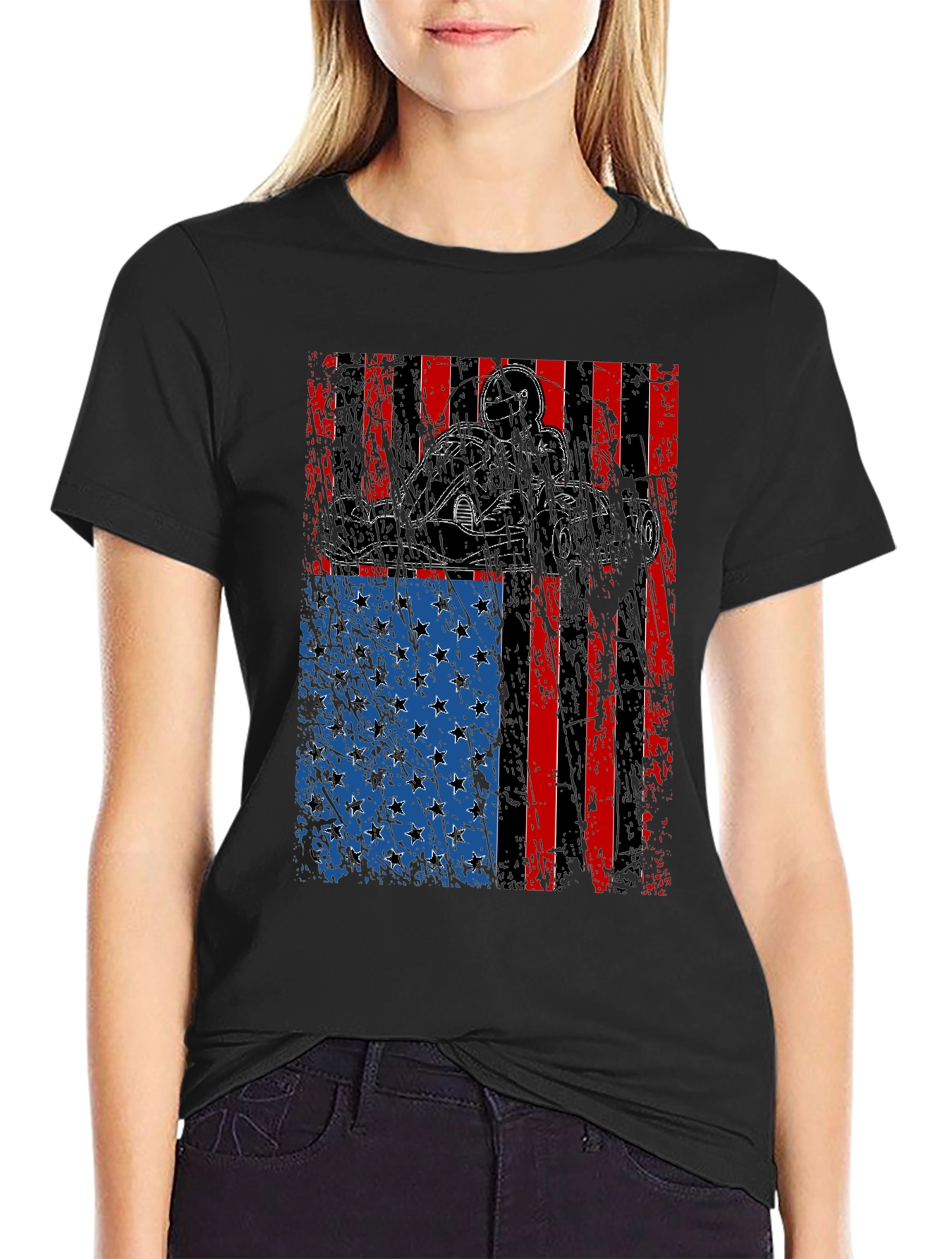 Go Kart American Flag Graphic T-Shirt