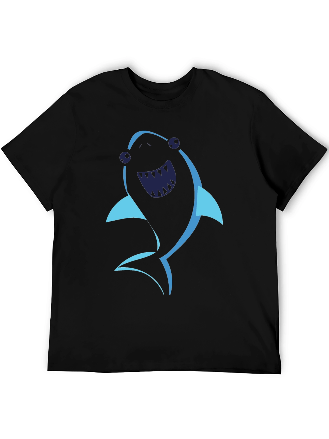 Cartoon Shark Graphic Tee - Black Cotton T-Shirt