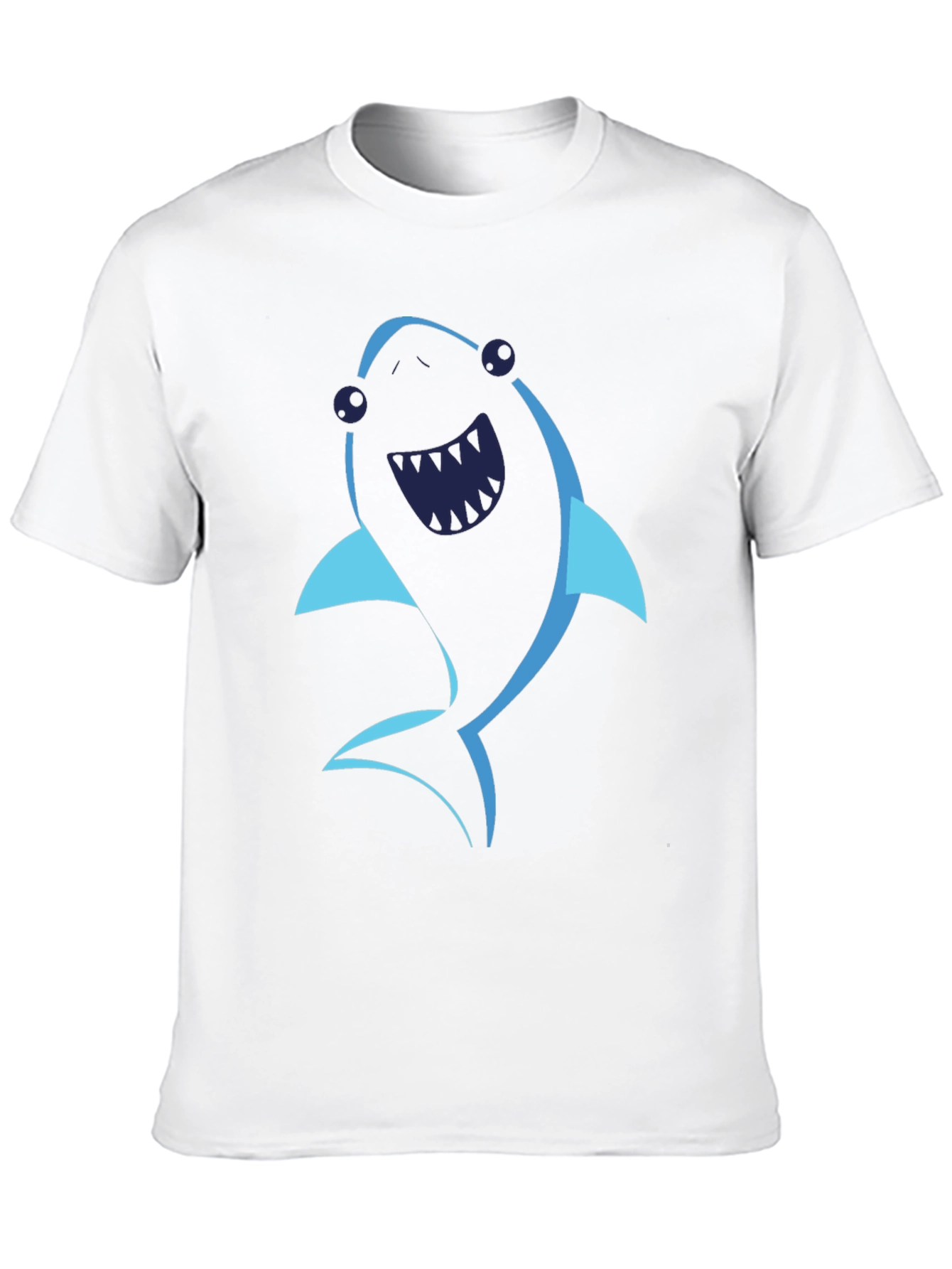 Cartoon Shark Graphic Tee - Black Cotton T-Shirt