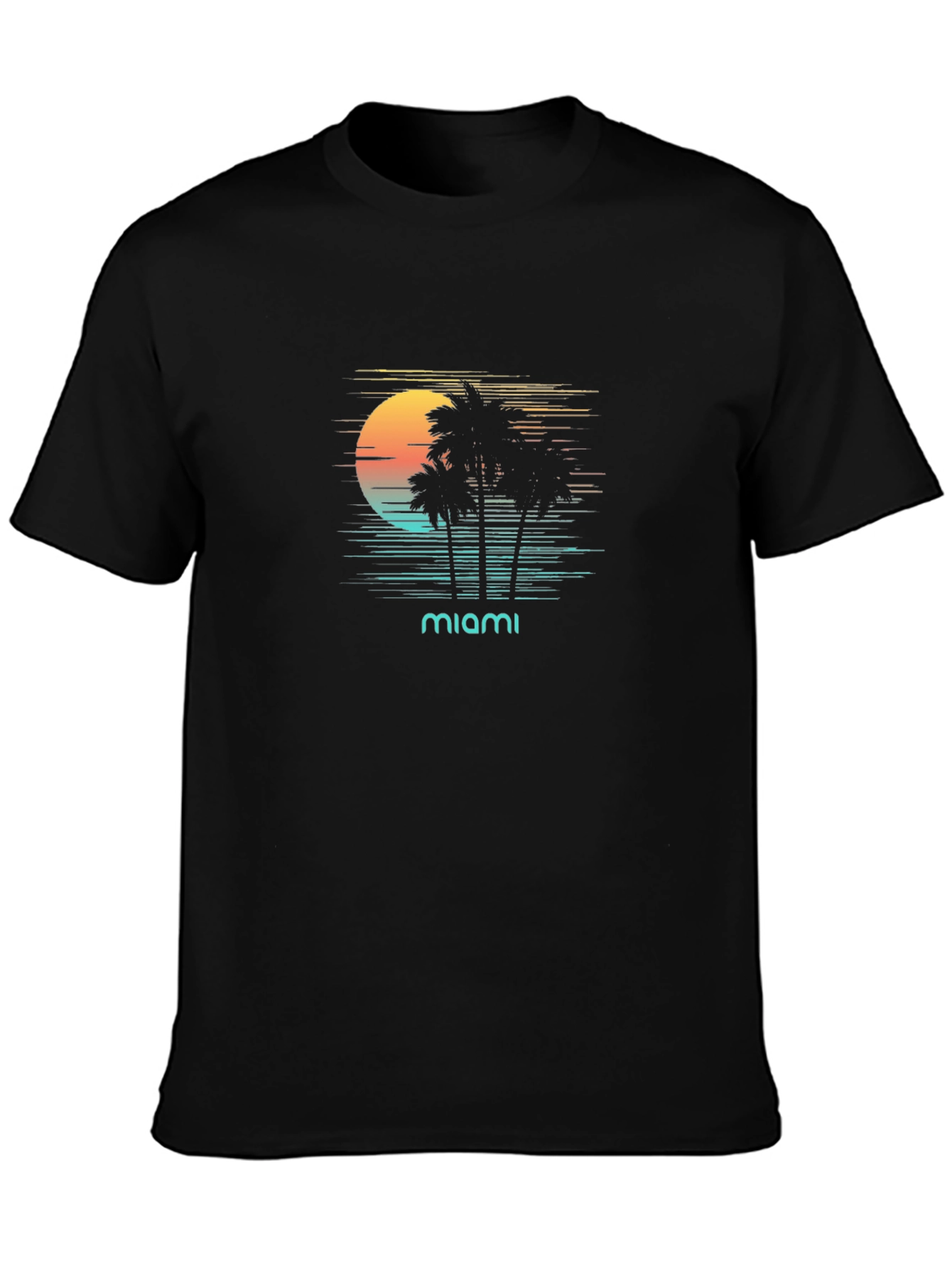 Miami Sunset Graphic T-Shirt - Retro Palm Tree Design