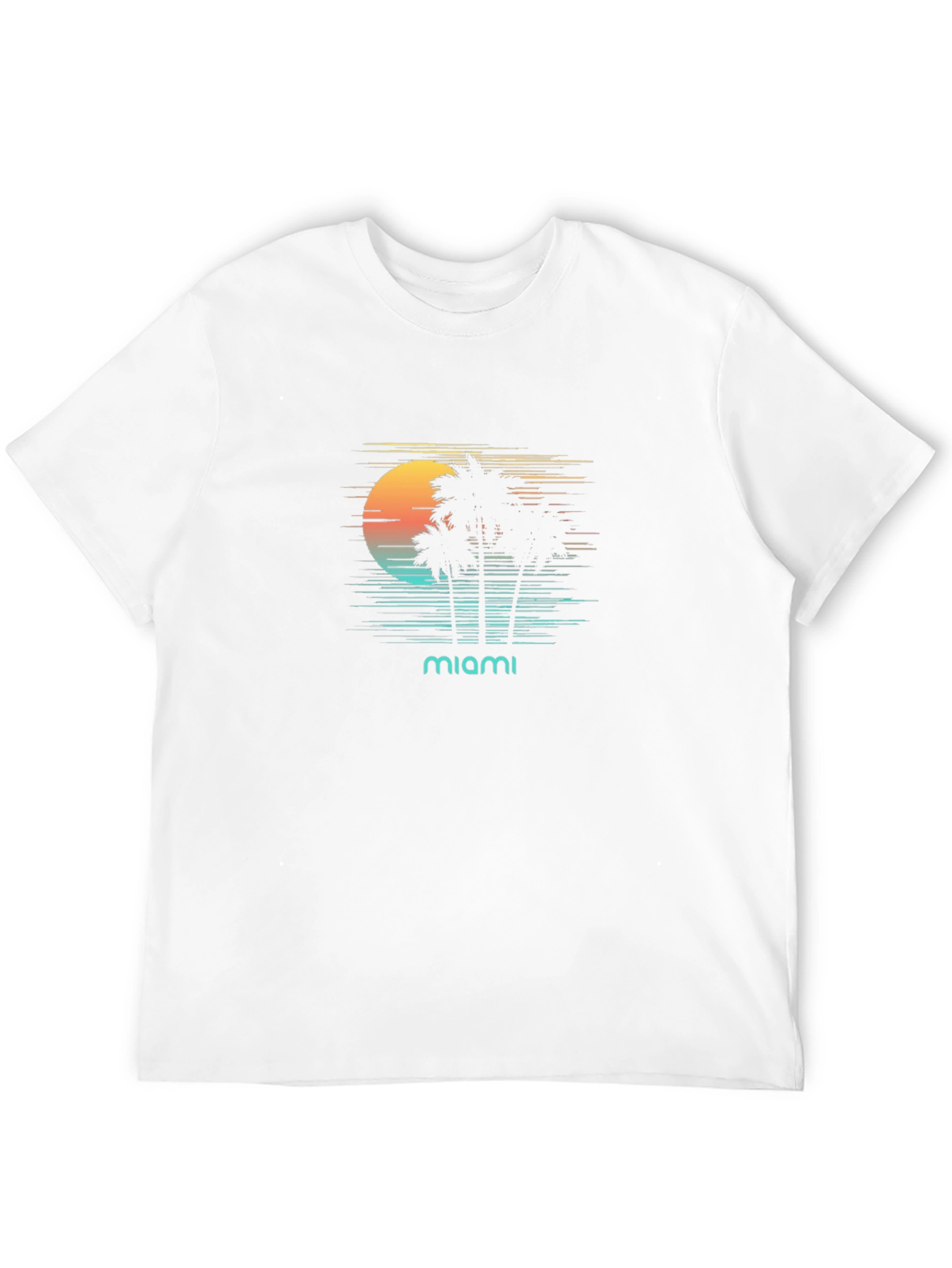 Miami Sunset Graphic T-Shirt - Retro Palm Tree Design