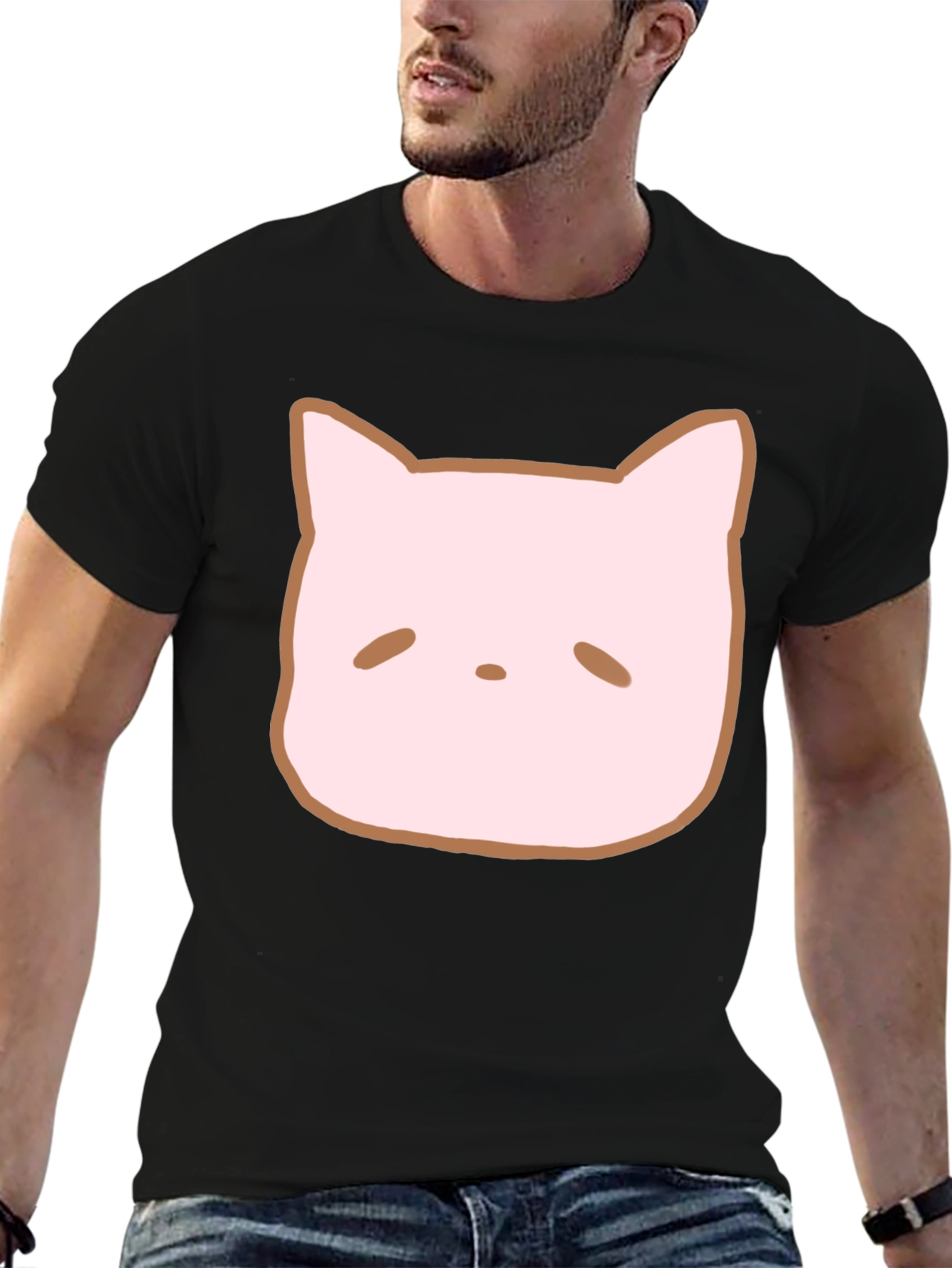 Cute Cat Face Graphic Tee - Casual Style