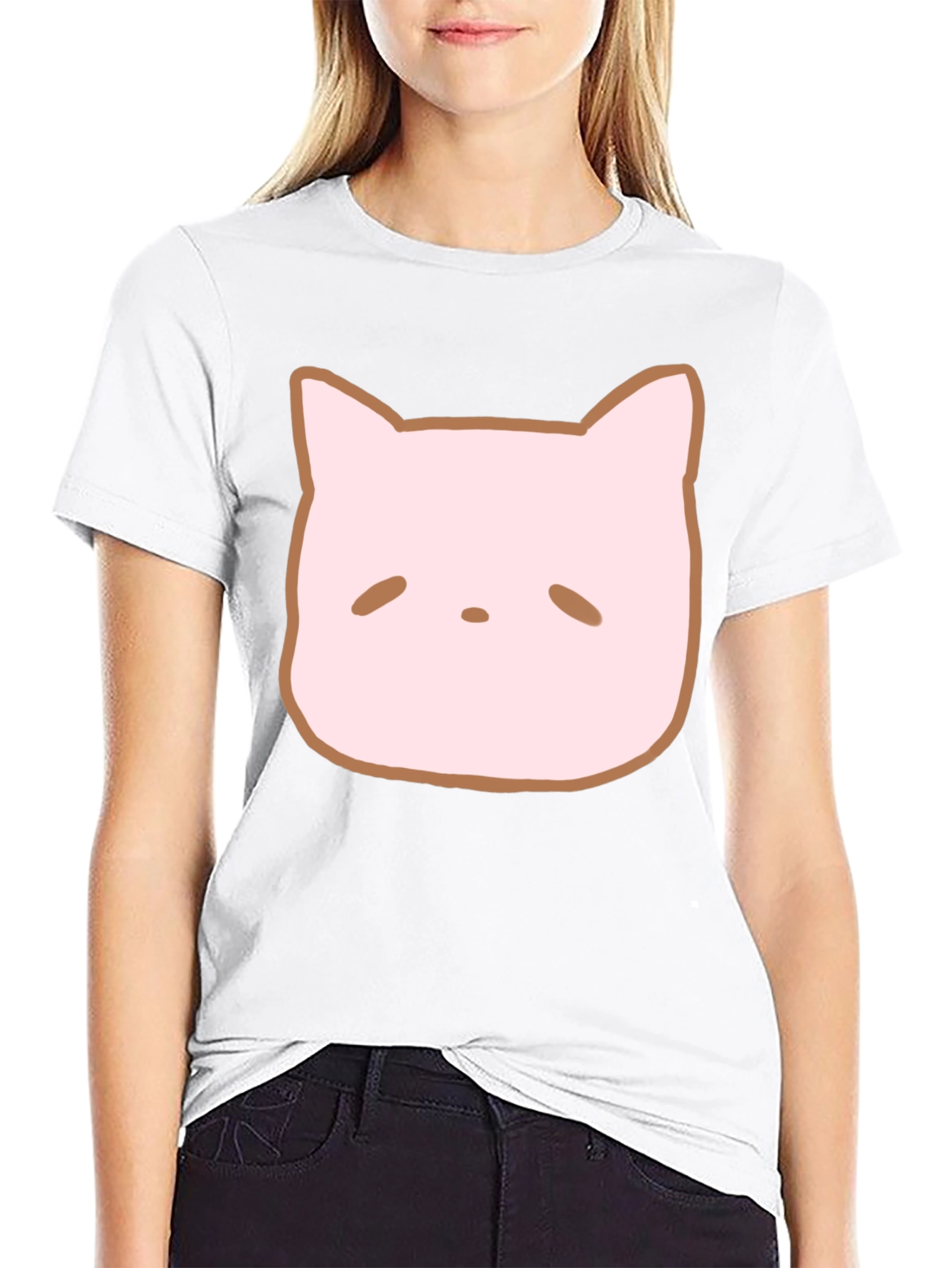 Cute Cat Face Graphic Tee - Casual Style