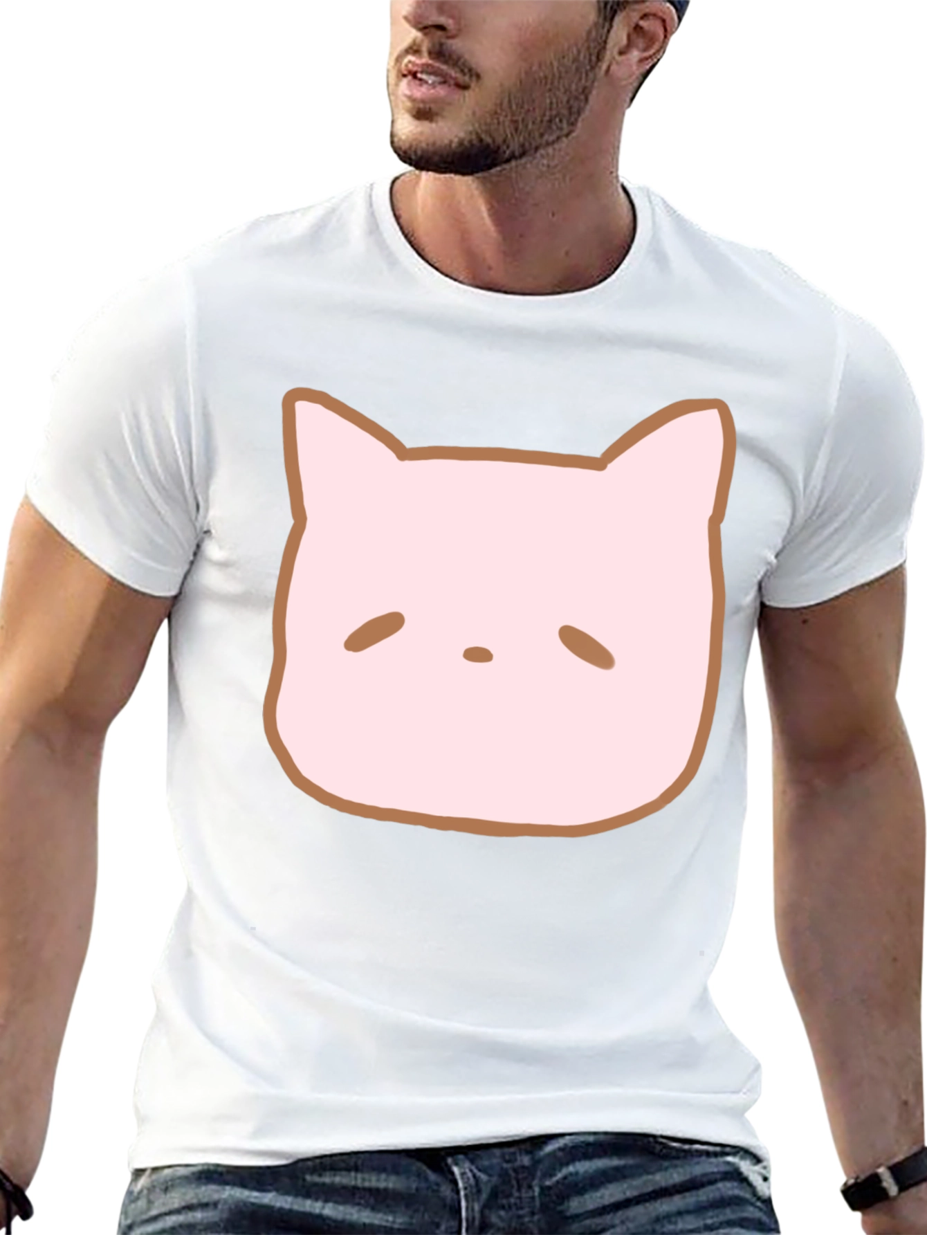 Cute Cat Face Graphic Tee - Casual Style