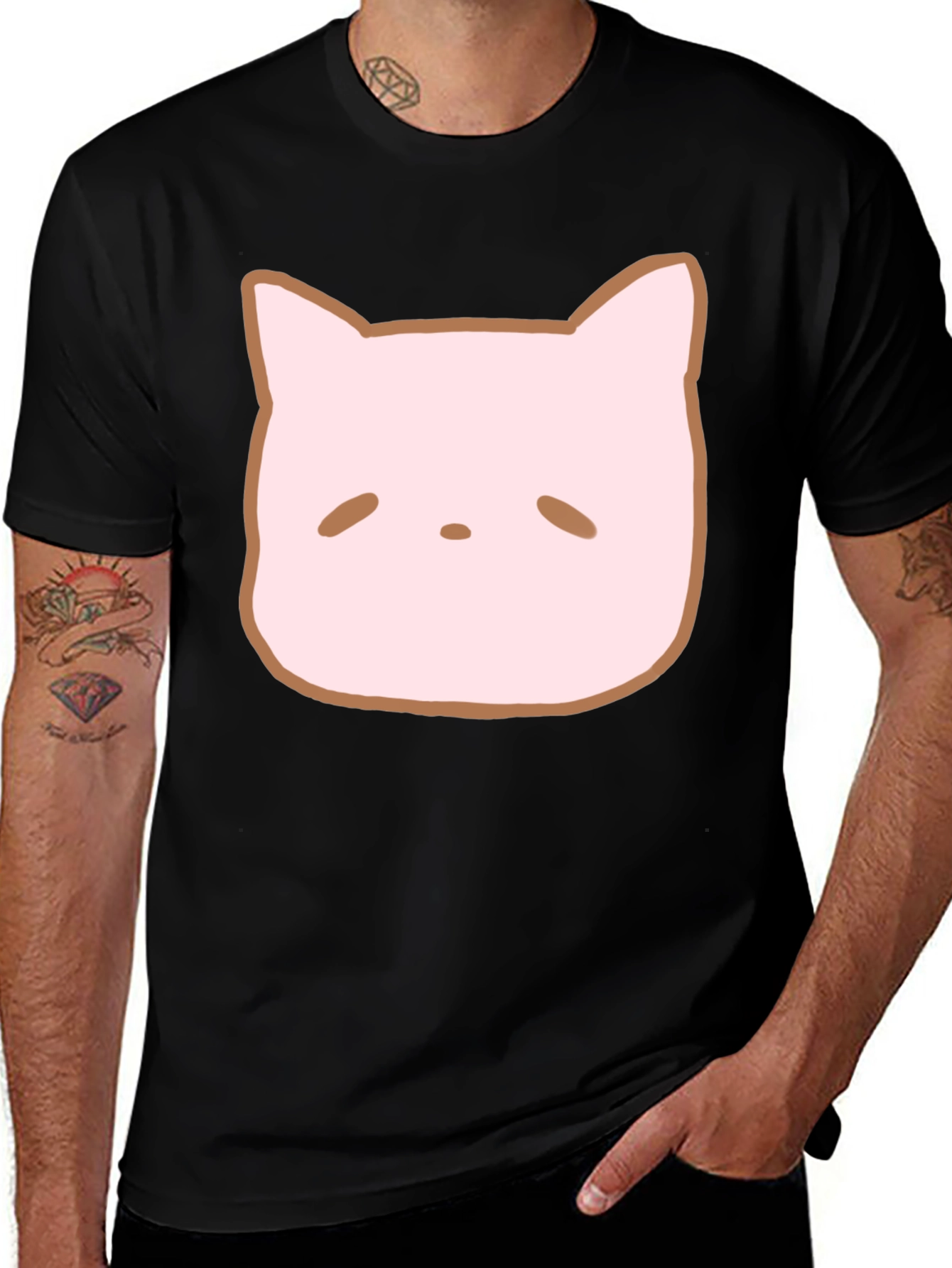 Cute Cat Face Graphic Tee - Casual Style