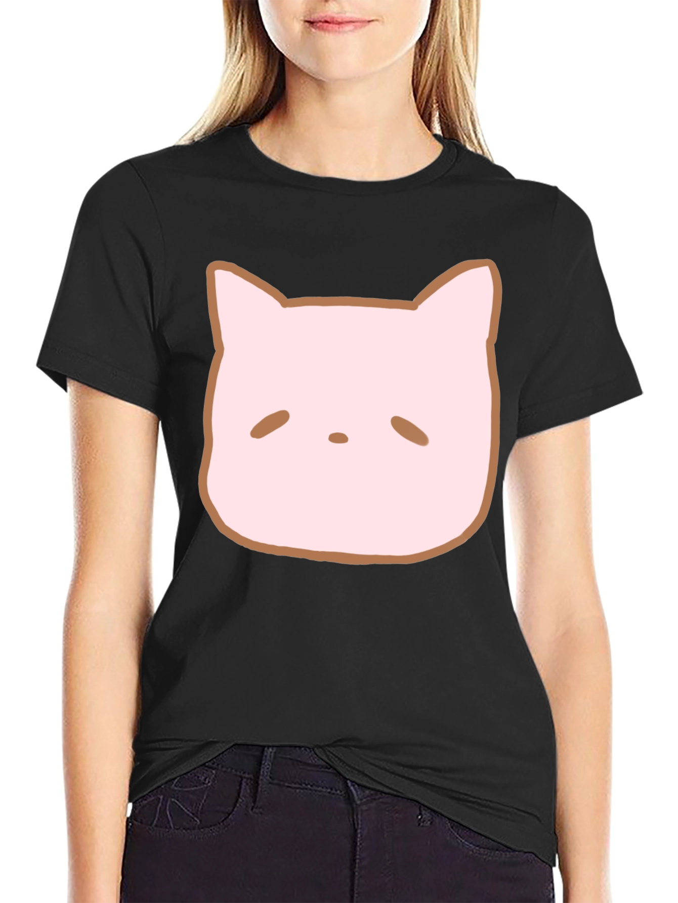 Cute Cat Face Graphic Tee - Casual Style