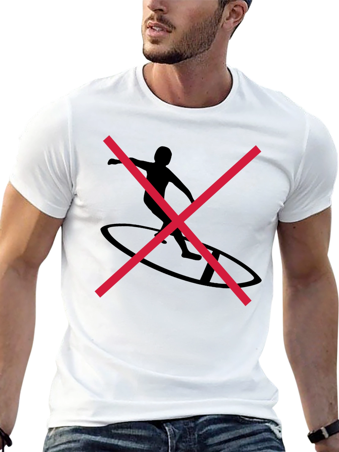 Black Graphic Tee with Surfer Silhouette
