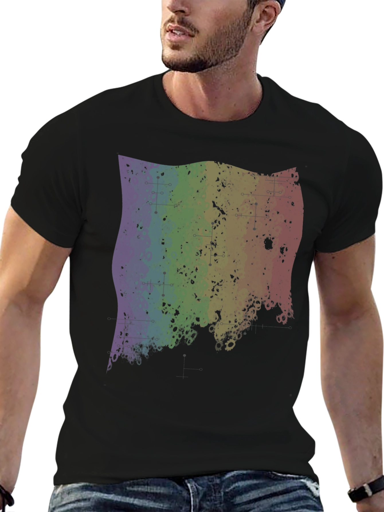 Rainbow Grunge Graphic Tee - Black