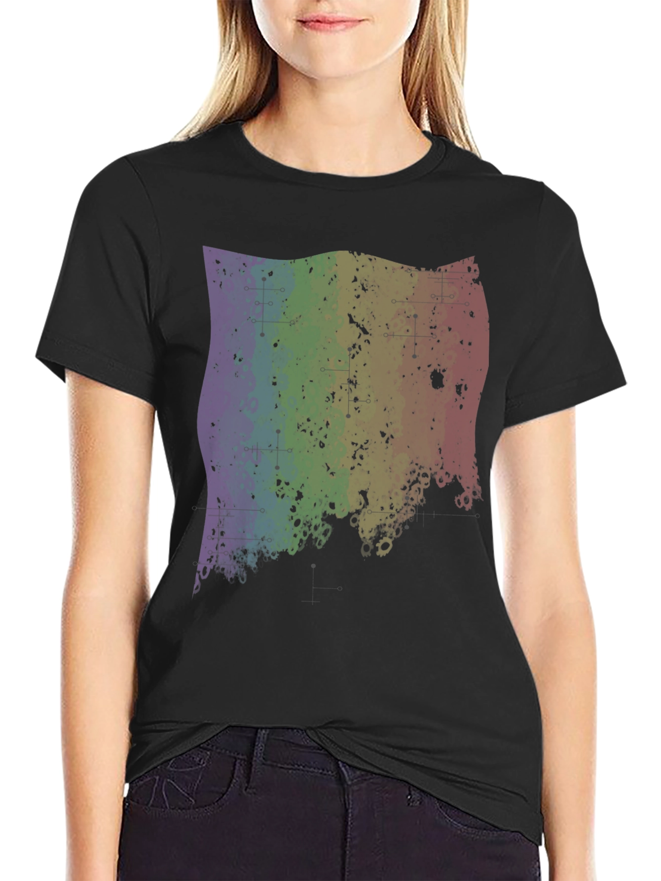 Rainbow Grunge Graphic Tee - Black