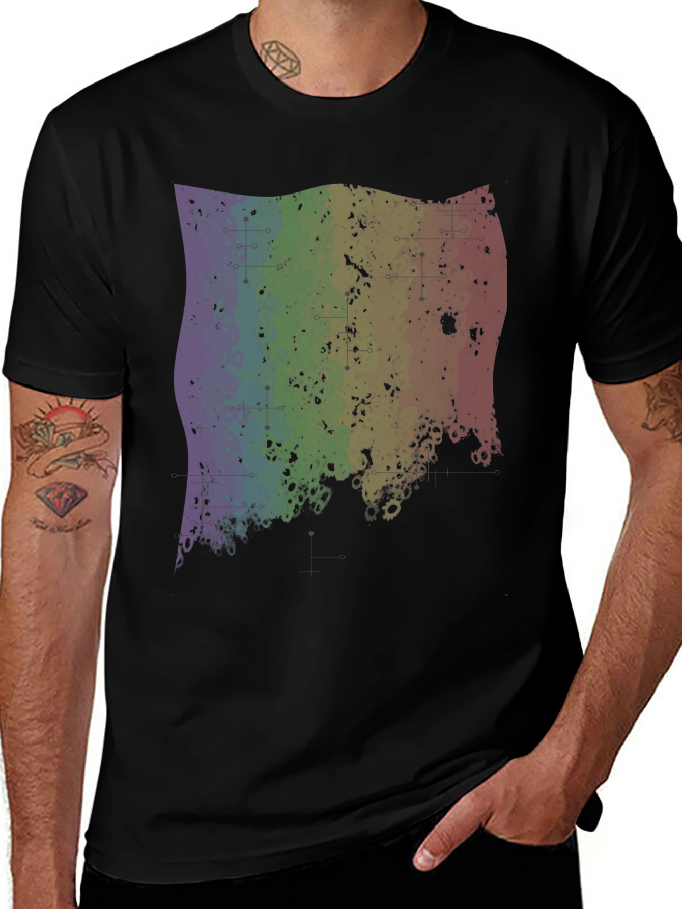 Rainbow Grunge Graphic Tee - Black