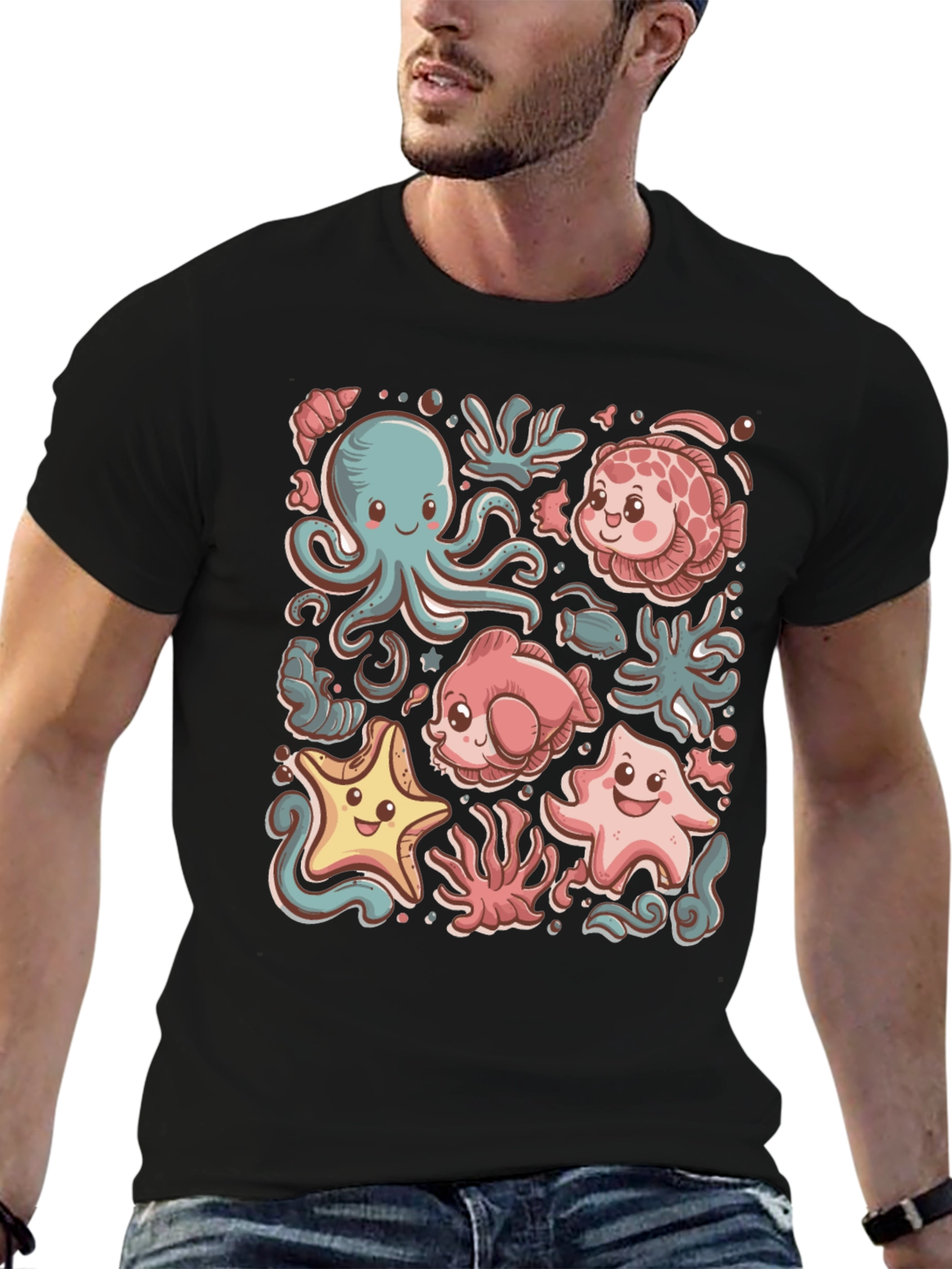Cute Undersea Cartoon Graphic T-Shirt