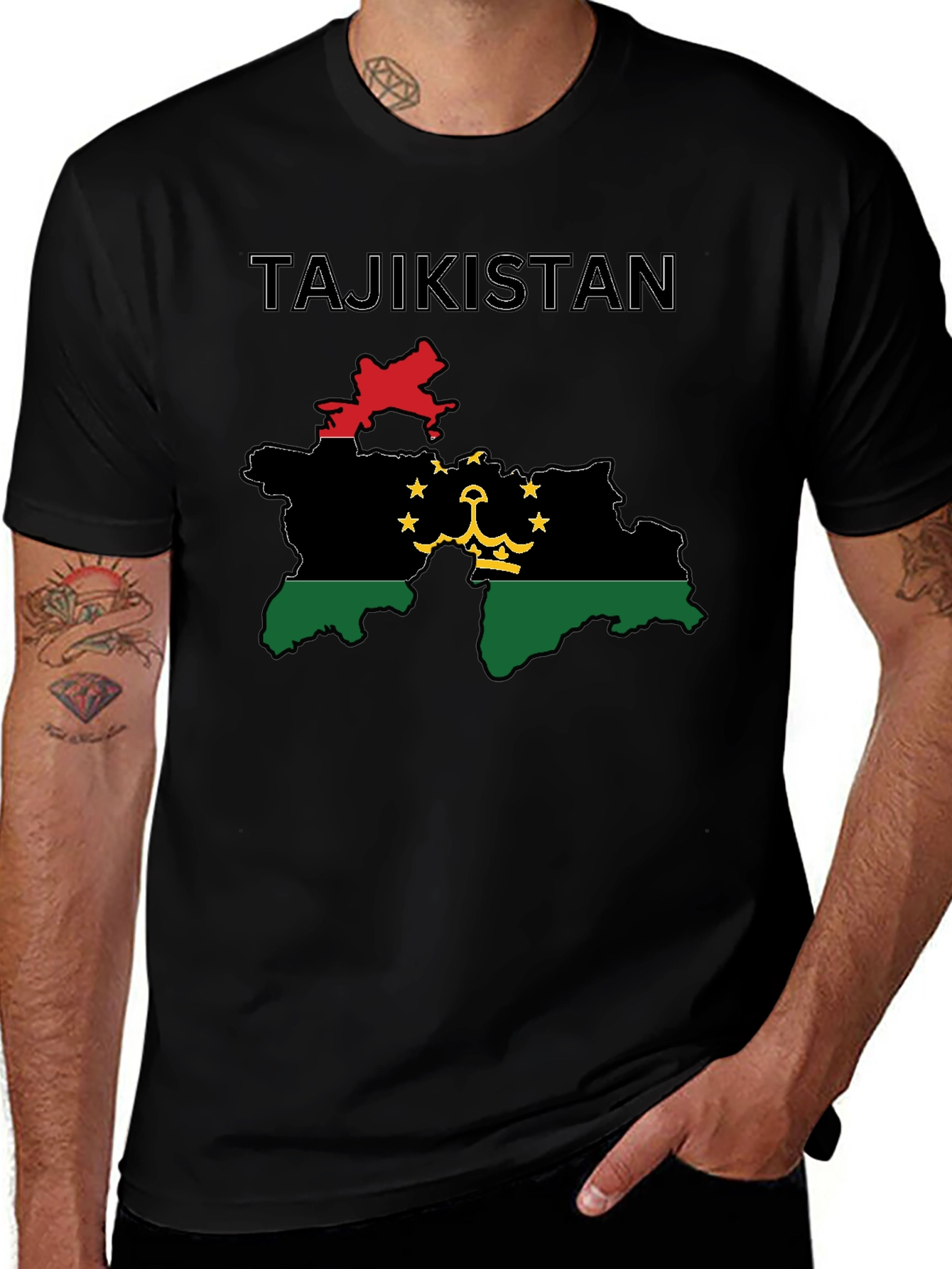 Tajikistan Flag Map T-Shirt - Graphic Tee