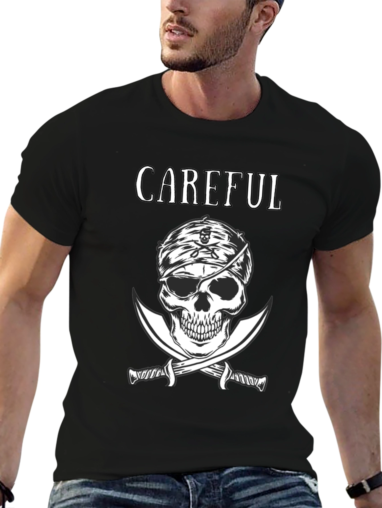 Careful Pirate Skull T-Shirt - Edgy Graphic Tee