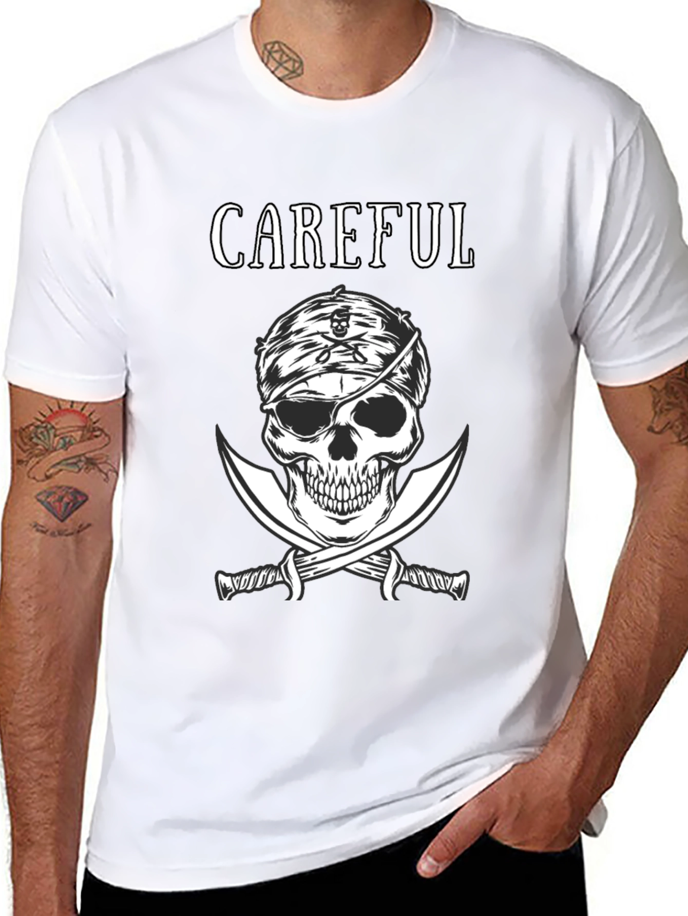 Careful Pirate Skull T-Shirt - Edgy Graphic Tee