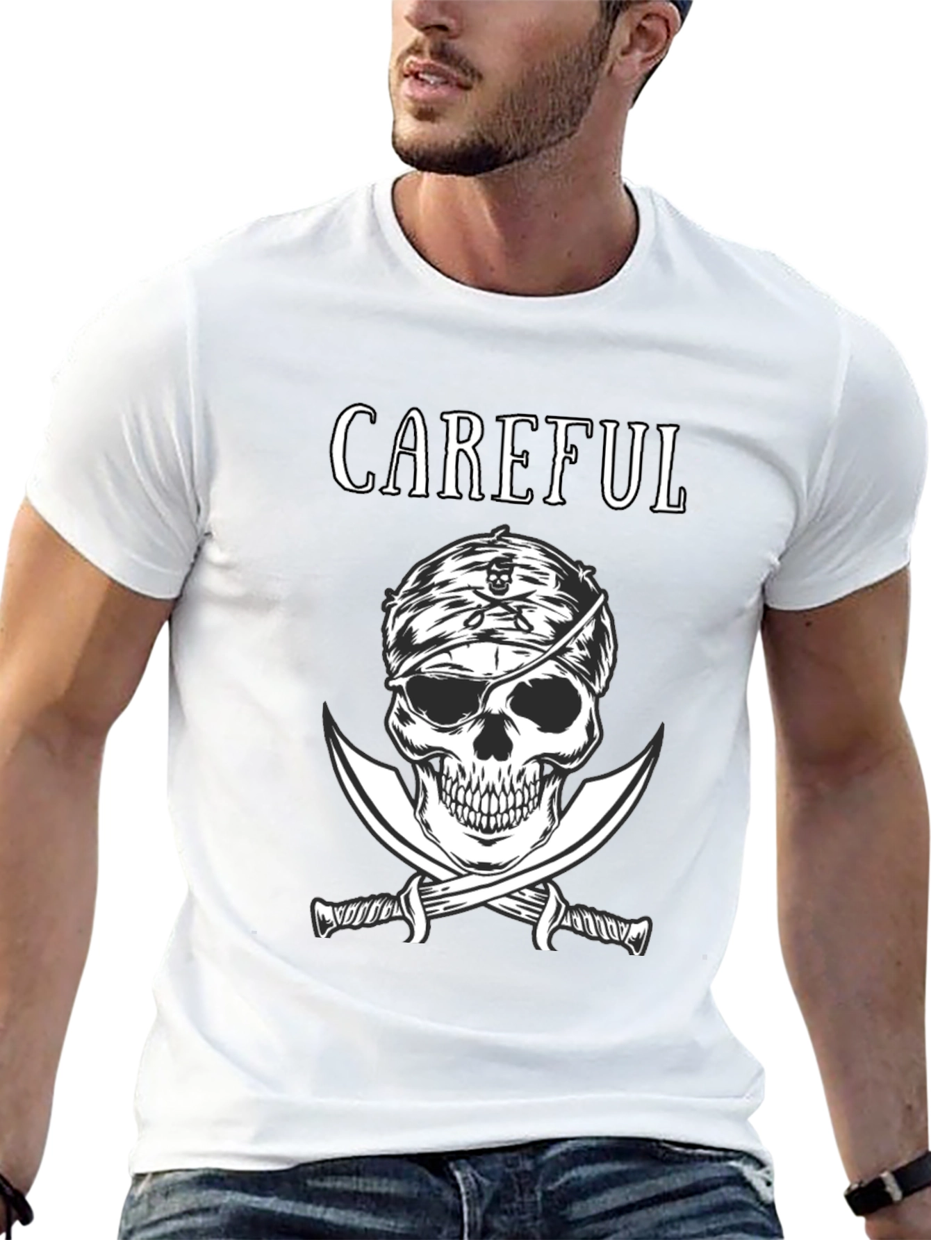Careful Pirate Skull T-Shirt - Edgy Graphic Tee