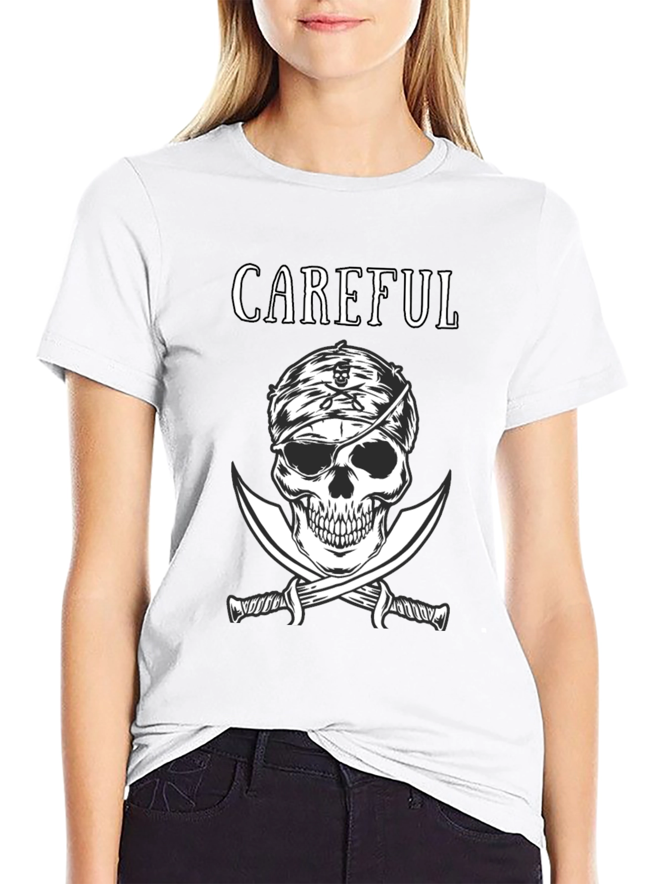 Careful Pirate Skull T-Shirt - Edgy Graphic Tee