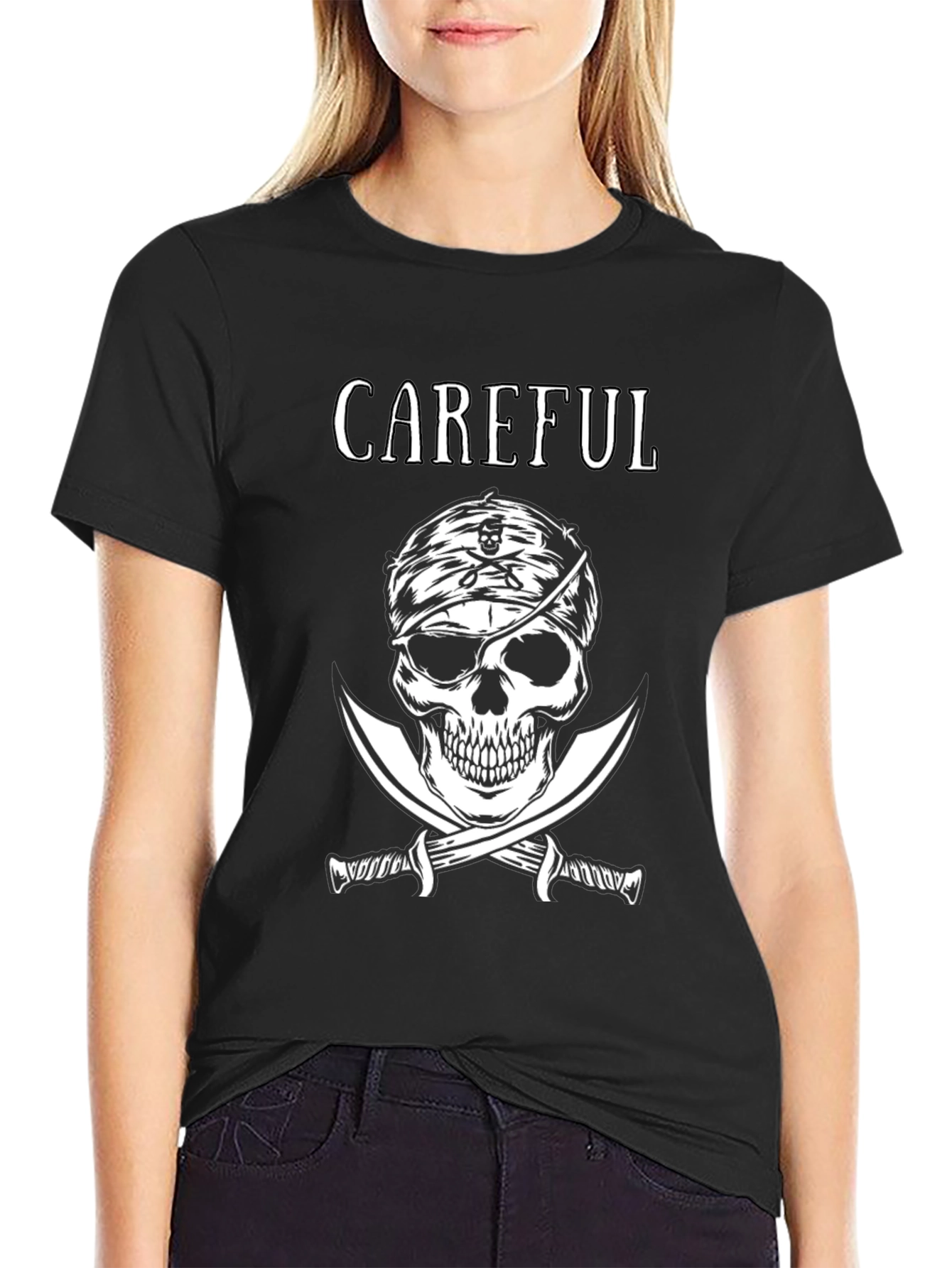 Careful Pirate Skull T-Shirt - Edgy Graphic Tee