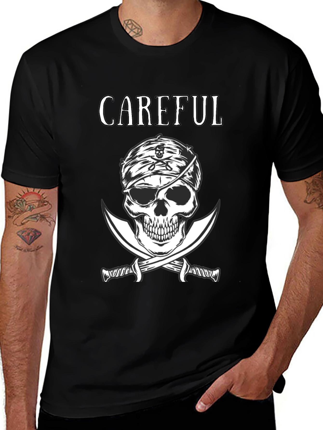 Careful Pirate Skull T-Shirt - Edgy Graphic Tee