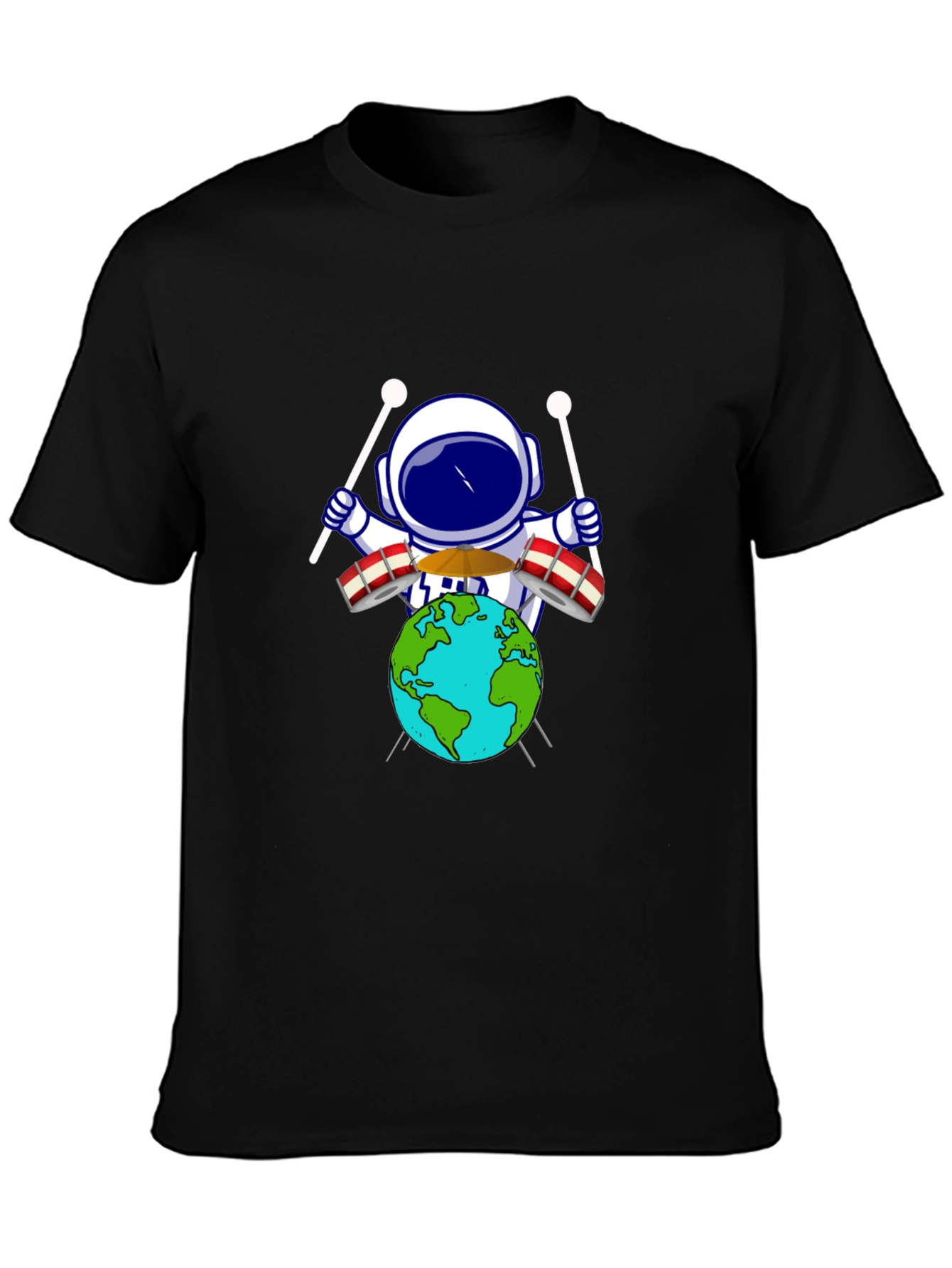Astronaut Drummer Earth Graphic Tee - Black