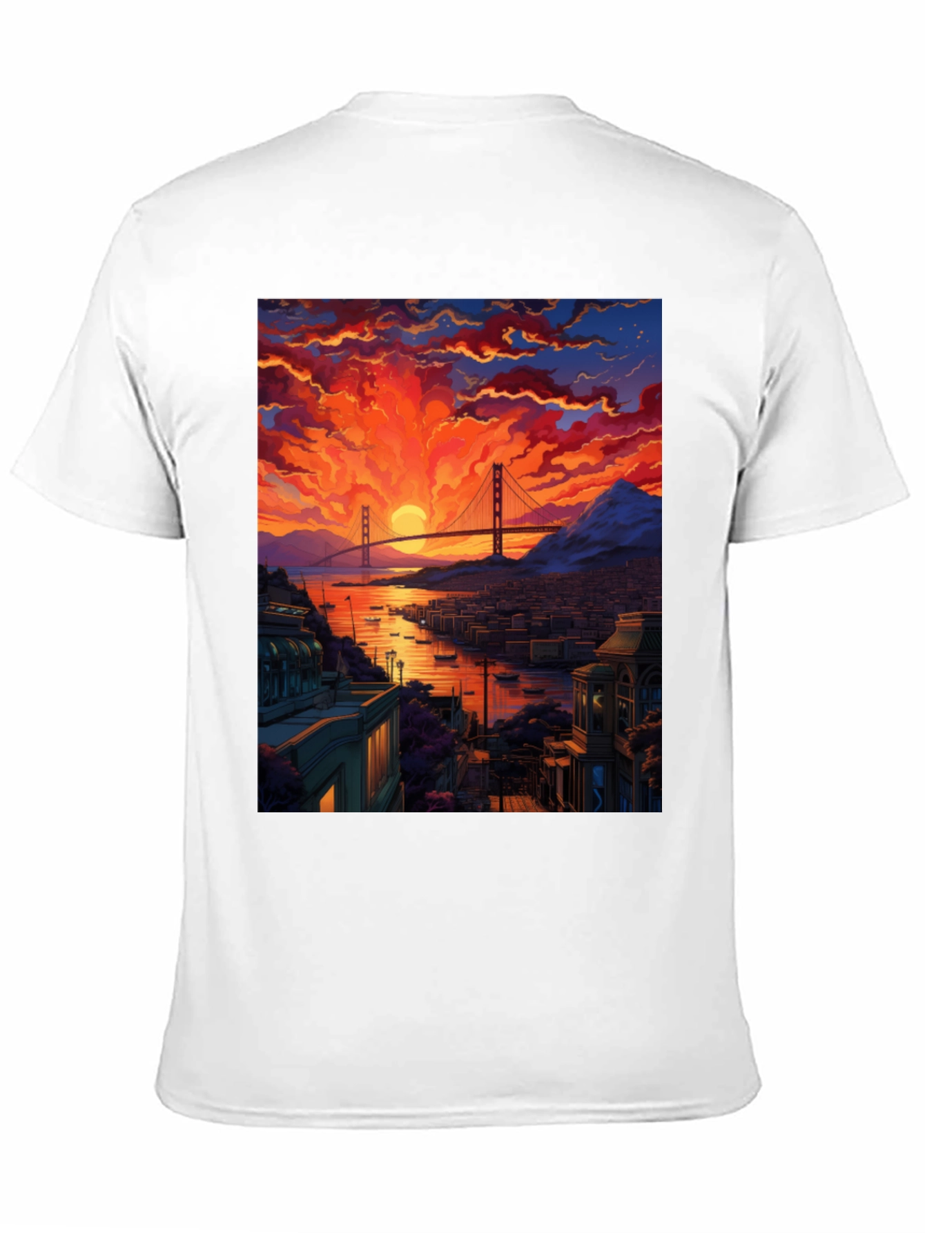 Golden Gate Bridge Sunset T-Shirt - Vibrant Cityscape Tee