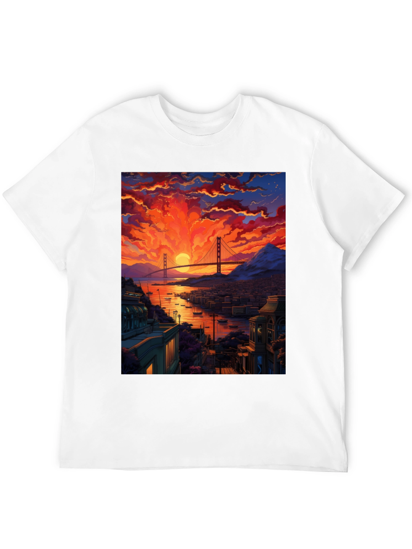 Golden Gate Bridge Sunset T-Shirt - Vibrant Cityscape Tee