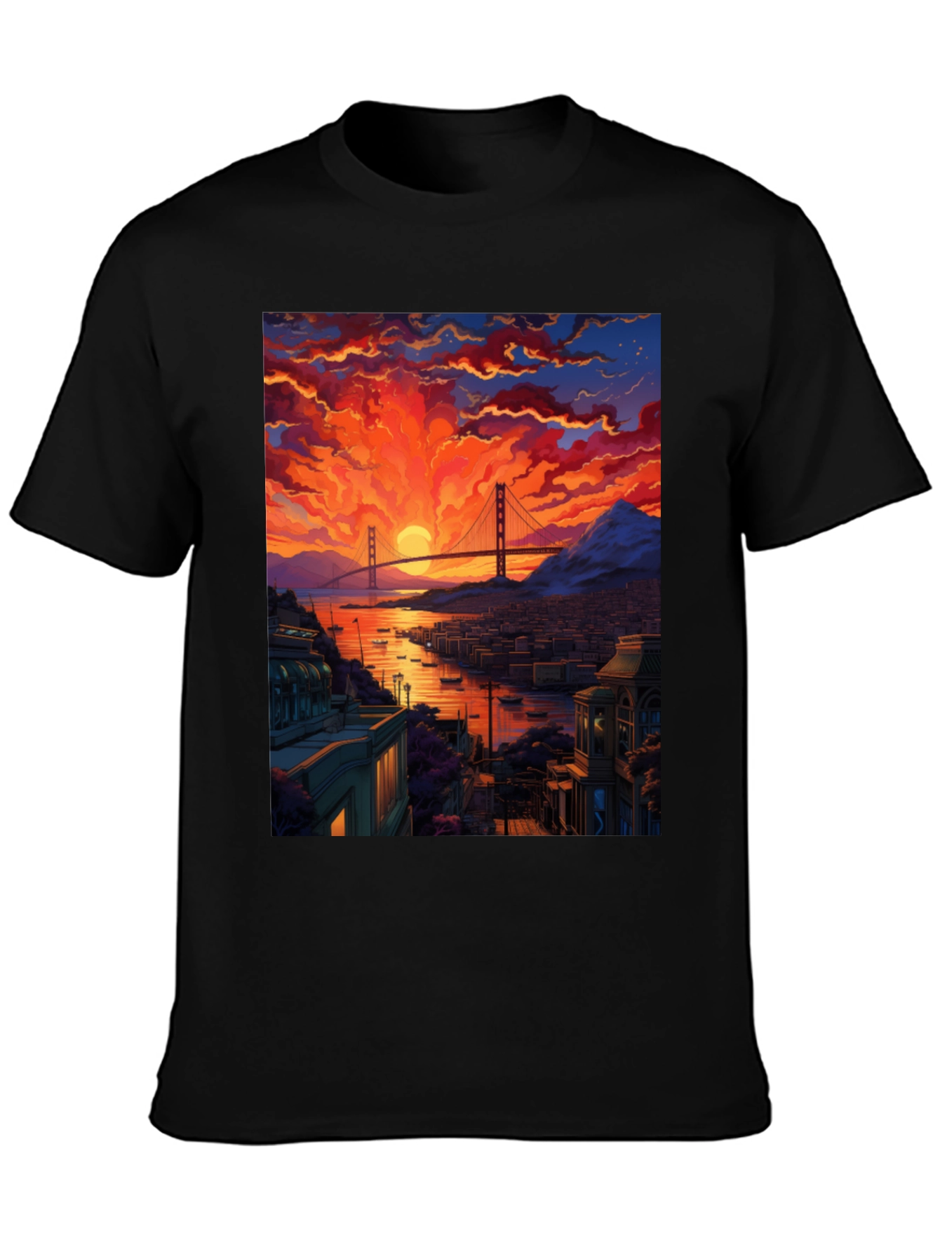 Golden Gate Bridge Sunset T-Shirt - Vibrant Cityscape Tee