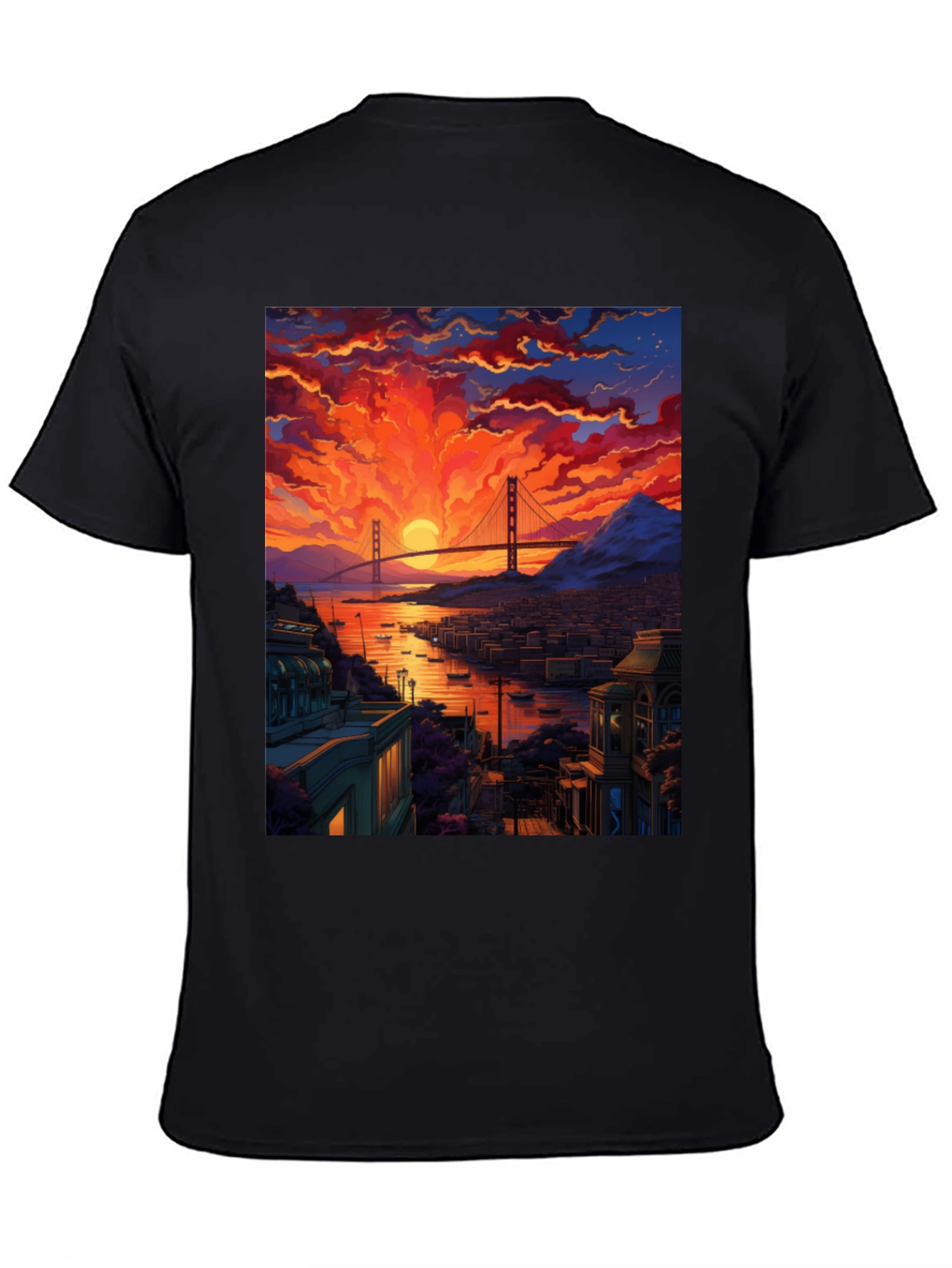 Golden Gate Bridge Sunset T-Shirt - Vibrant Cityscape Tee