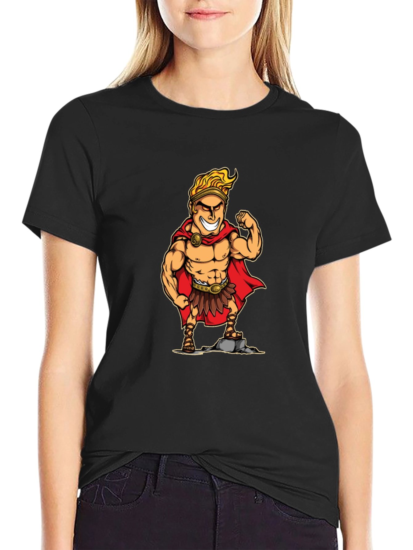 Cartoon Hercules Graphic T-Shirt - Black