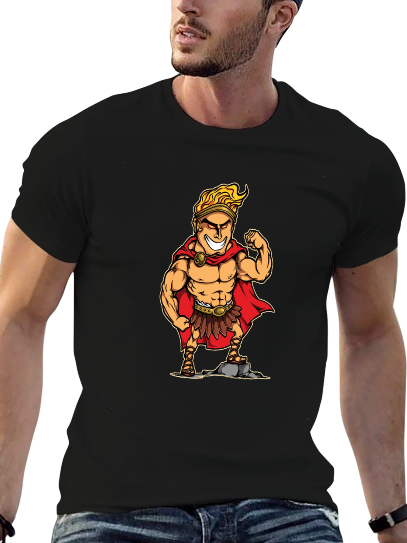 Cartoon Hercules Graphic T-Shirt - Black