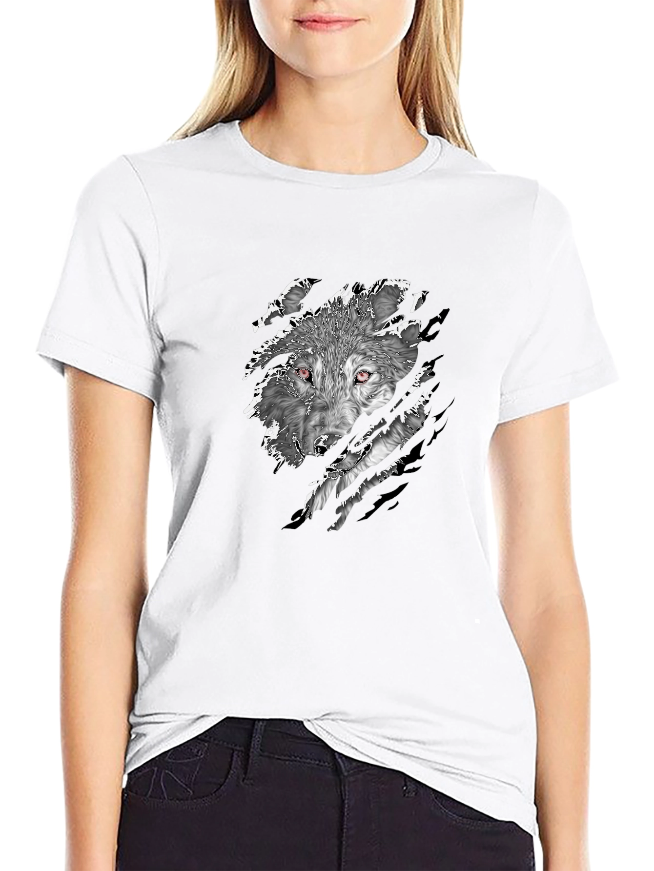 Mens Black Wolf Graphic Print T-Shirt