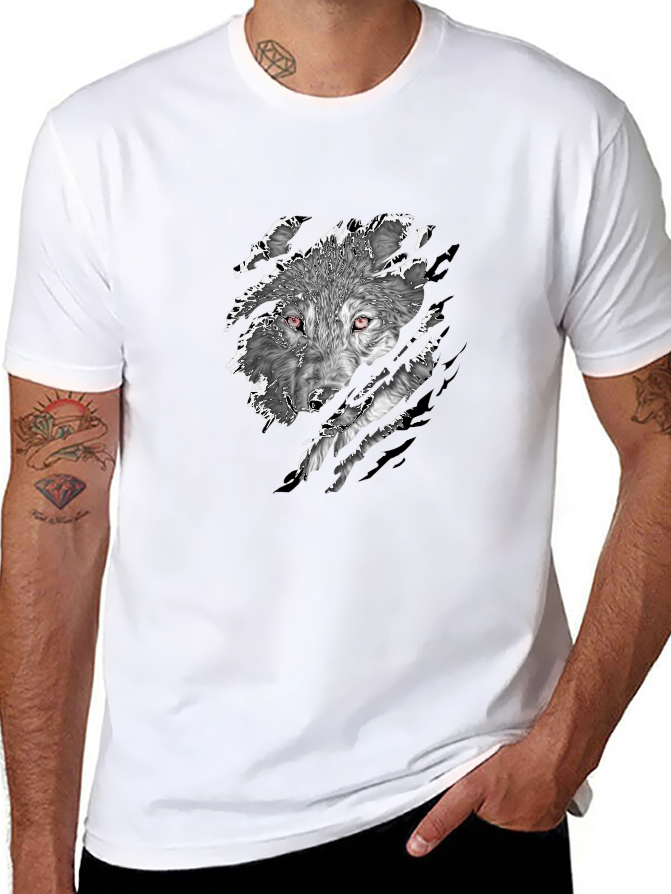 Mens Black Wolf Graphic Print T-Shirt