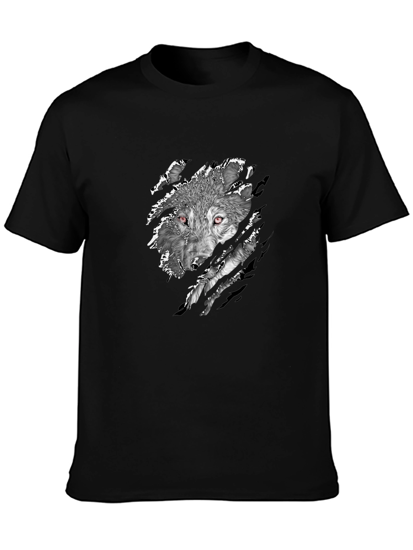 Mens Black Wolf Graphic Print T-Shirt