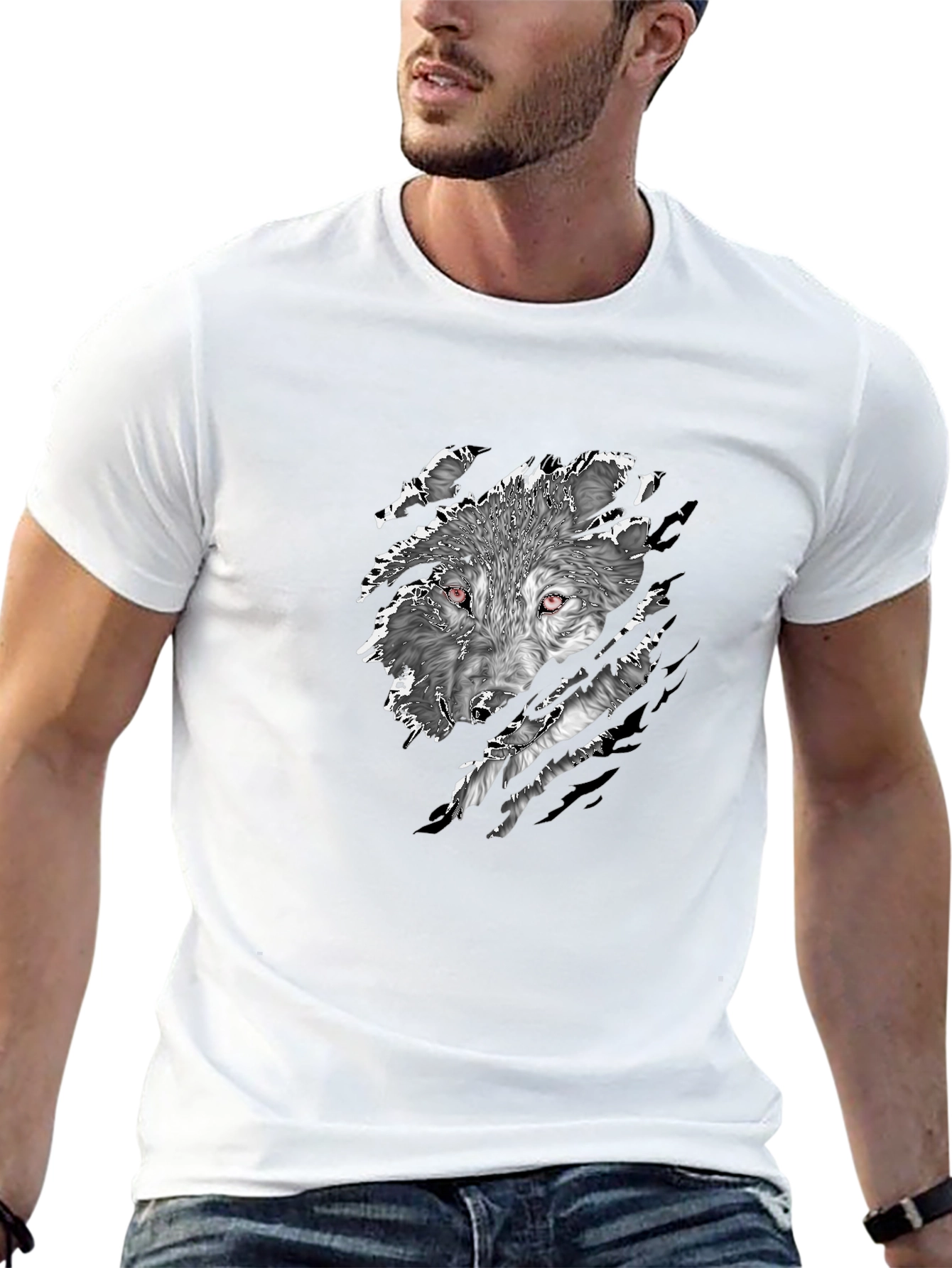 Mens Black Wolf Graphic Print T-Shirt