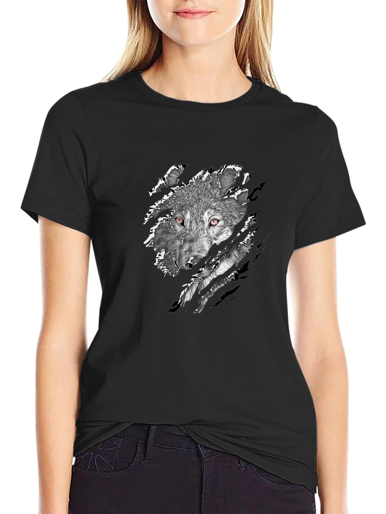 Mens Black Wolf Graphic Print T-Shirt