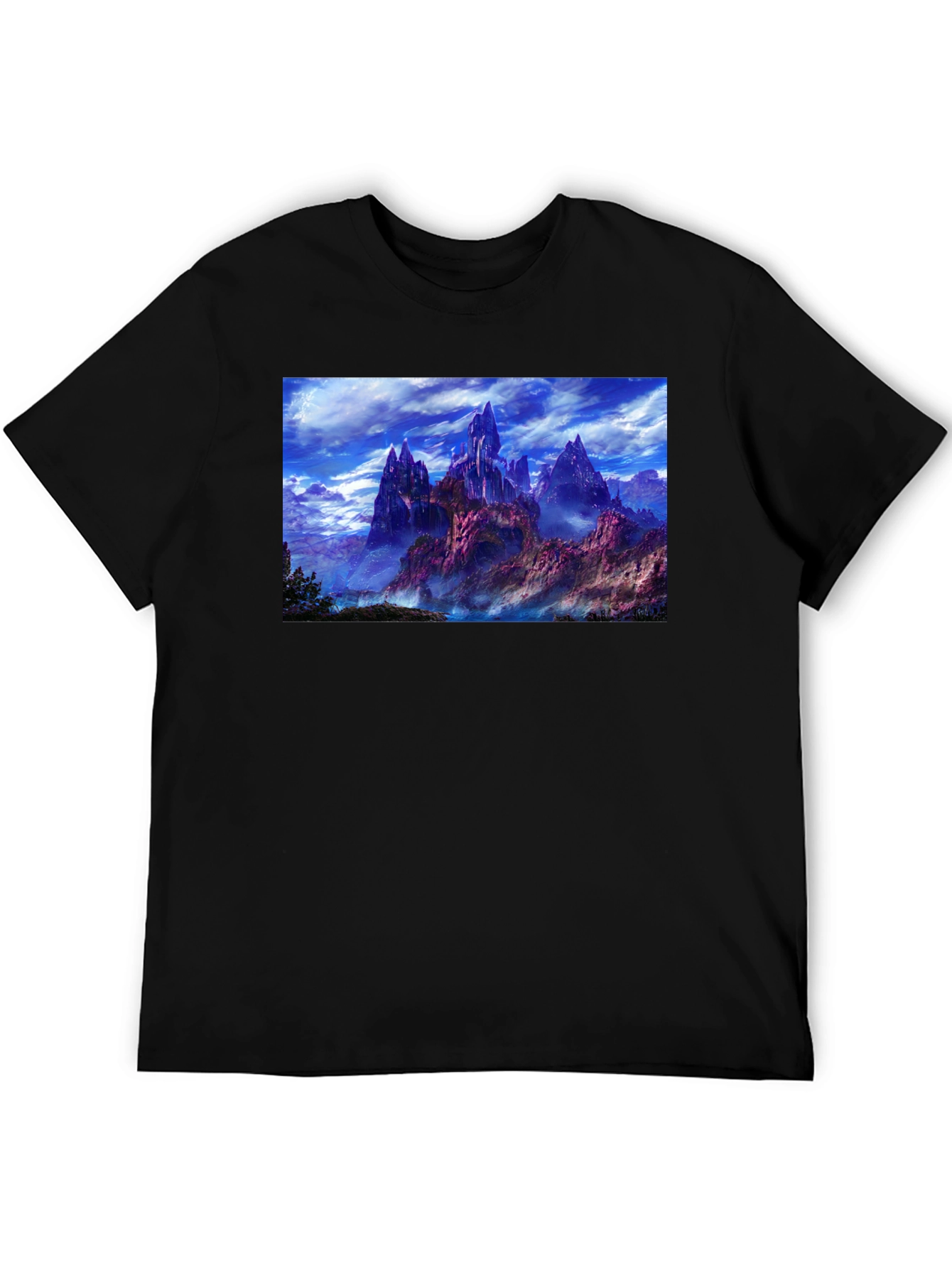 Fantasy Landscape Graphic Print Black T-Shirt