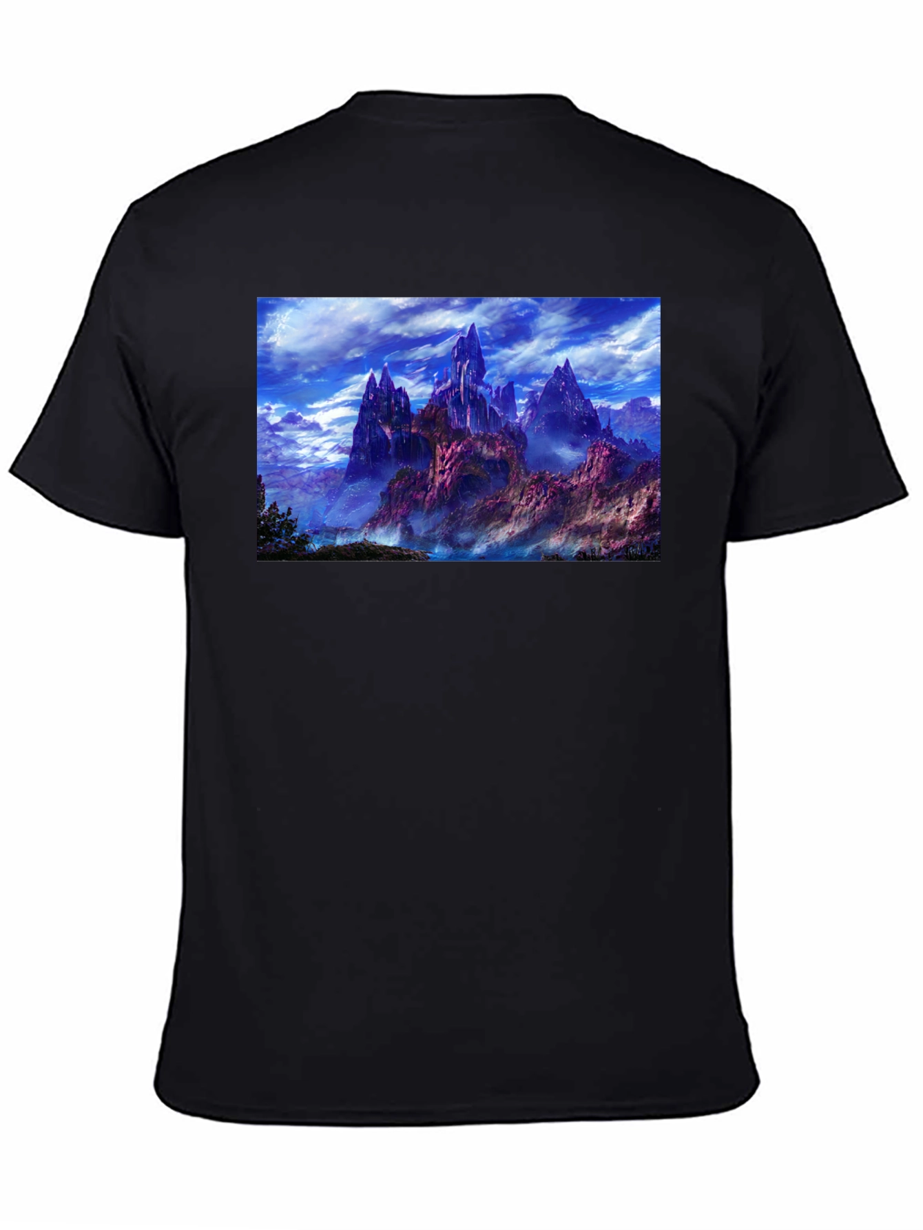 Fantasy Landscape Graphic Print Black T-Shirt