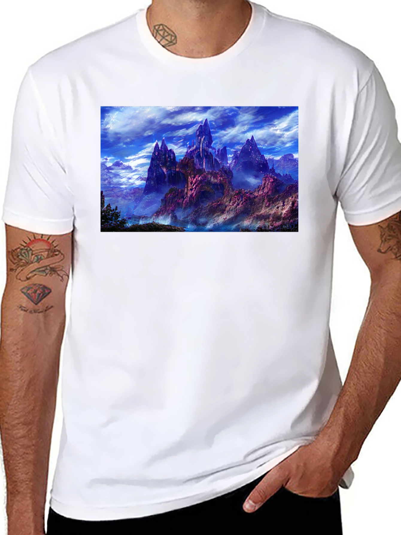 Fantasy Landscape Graphic Print Black T-Shirt