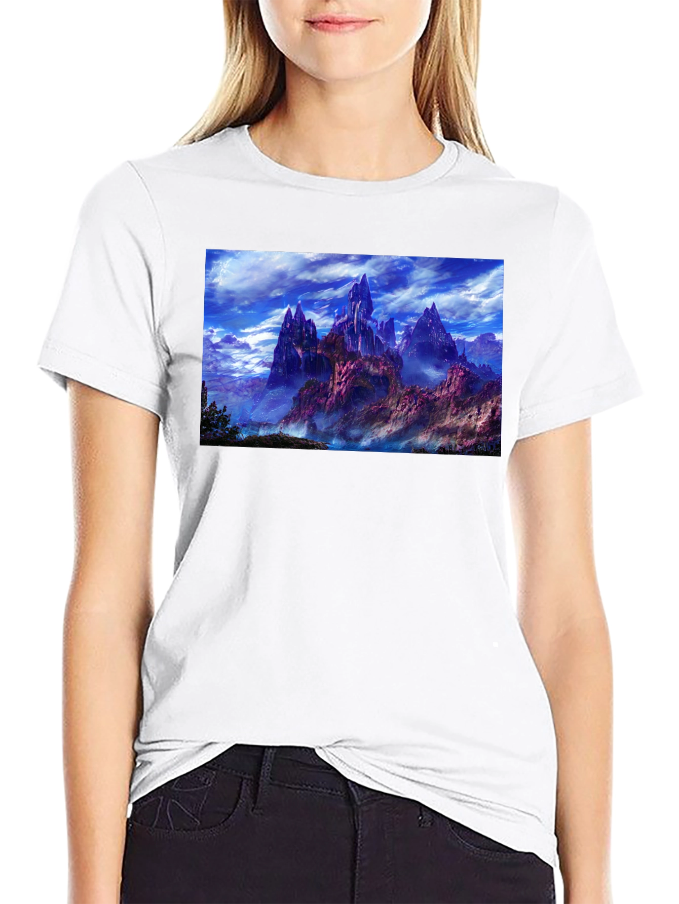 Fantasy Landscape Graphic Print Black T-Shirt