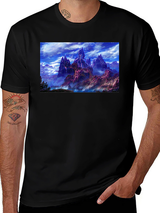 Fantasy Landscape Graphic Print Black T-Shirt