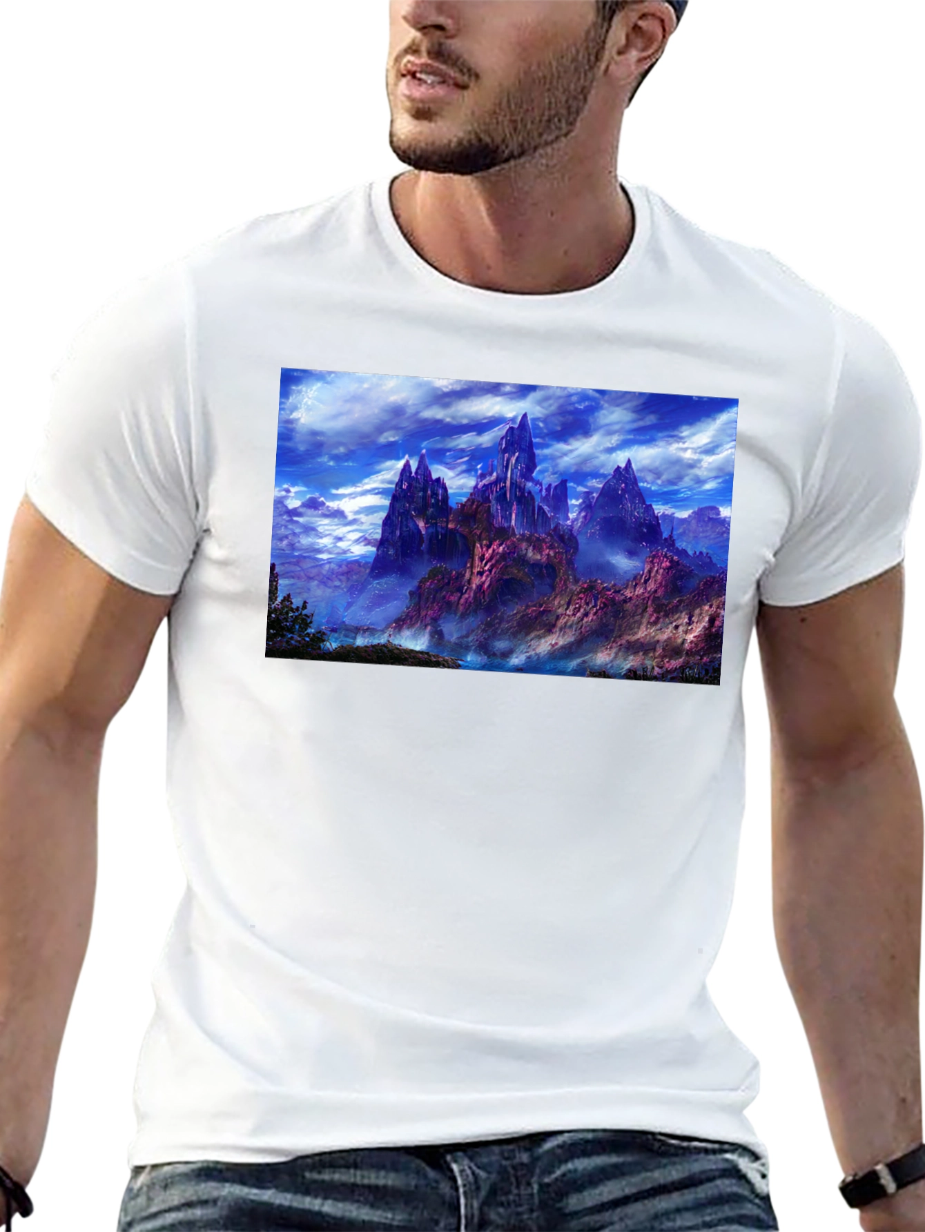 Fantasy Landscape Graphic Print Black T-Shirt