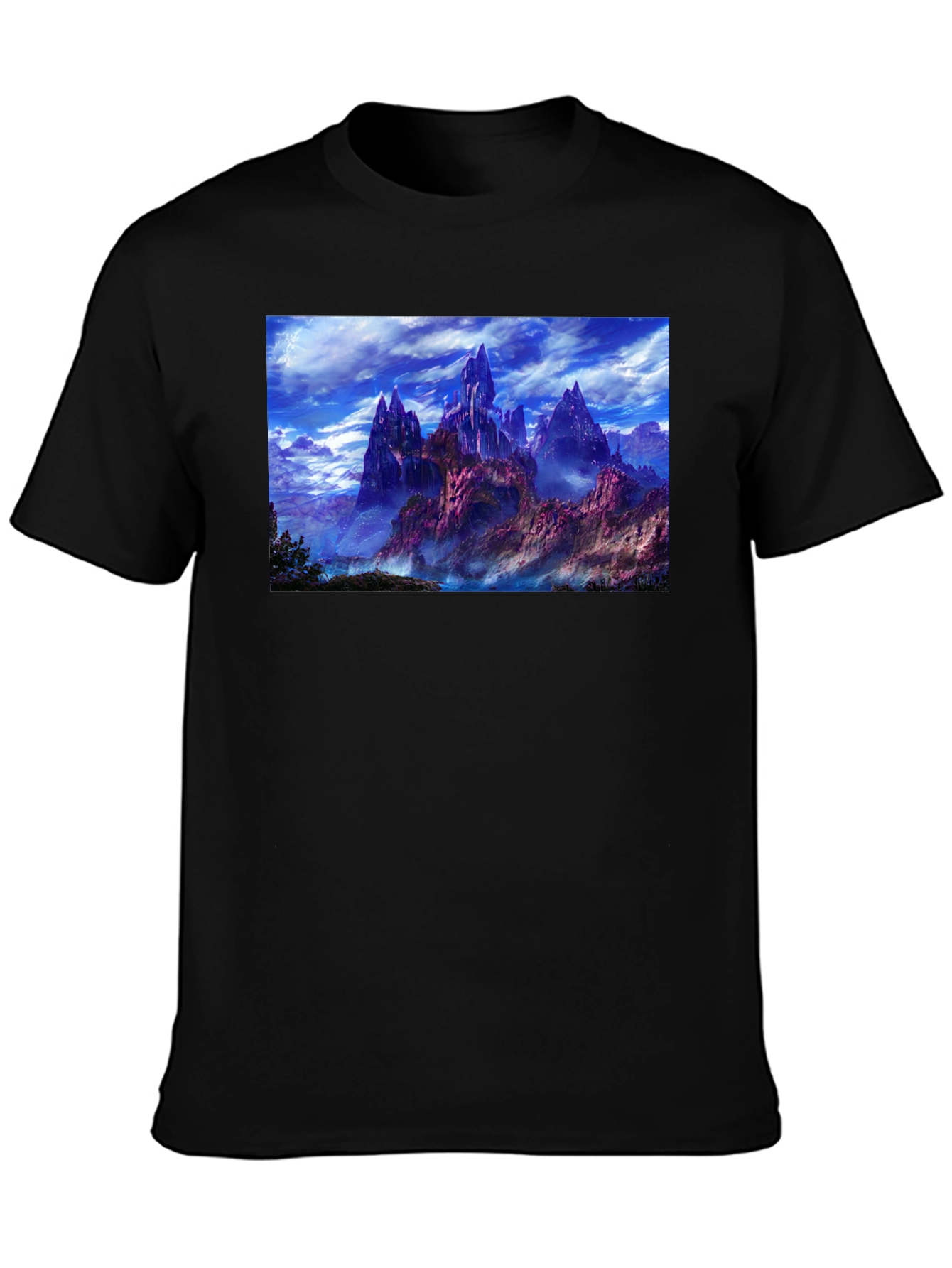 Fantasy Landscape Graphic Print Black T-Shirt