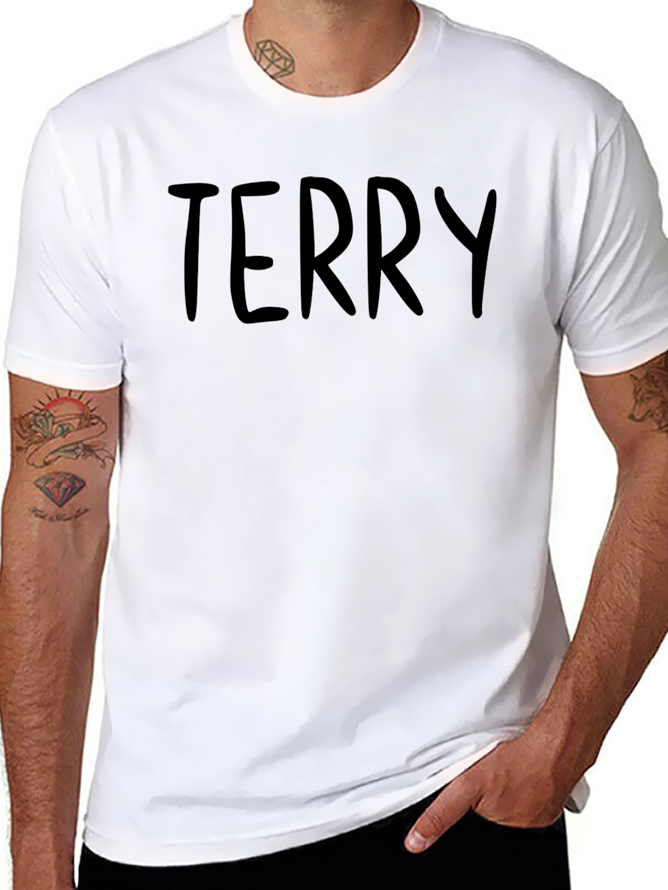 Mens Terry Black Crew Neck T-Shirt