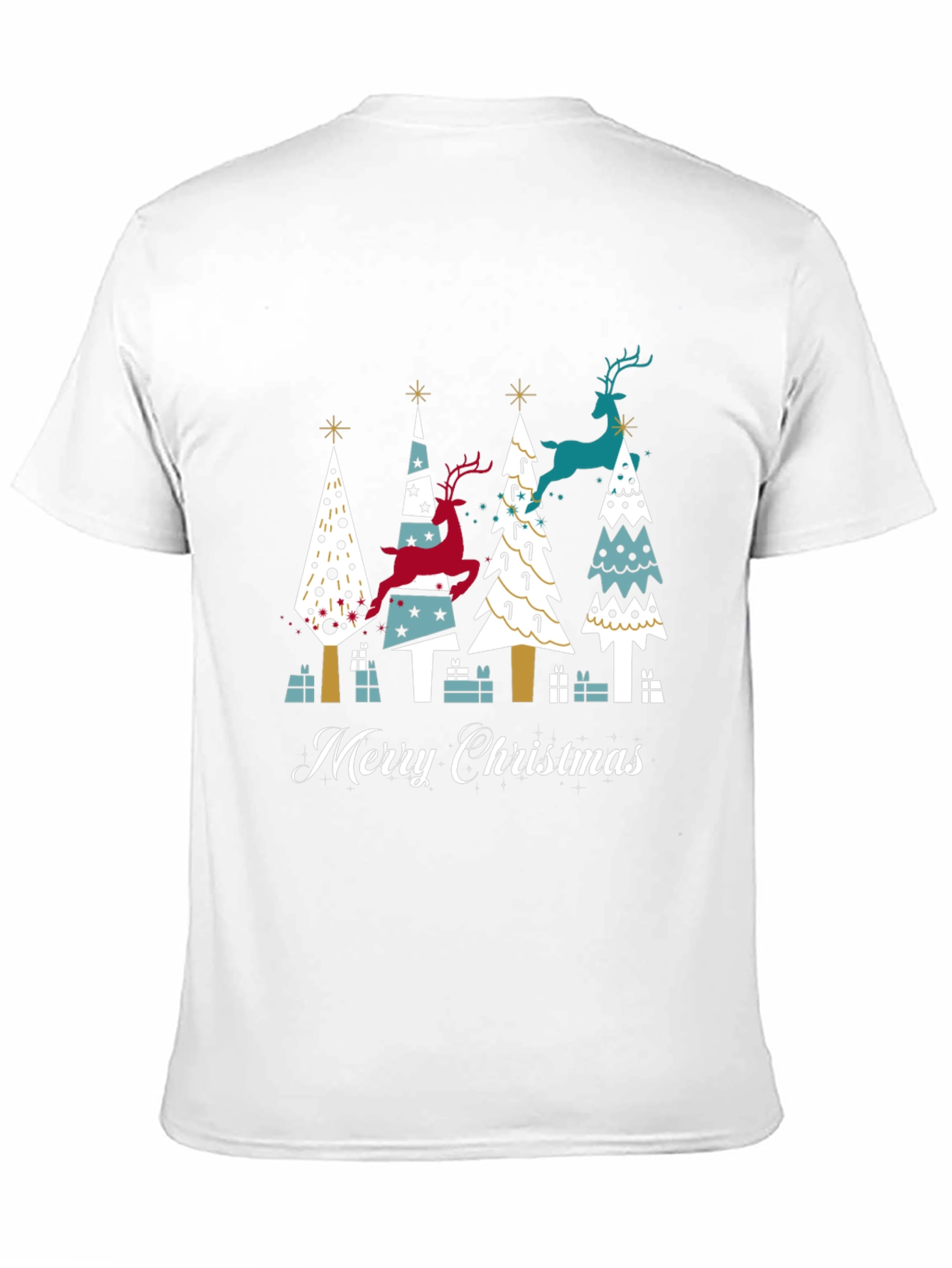 Festive Merry Christmas Tree & Reindeer Graphic Tee