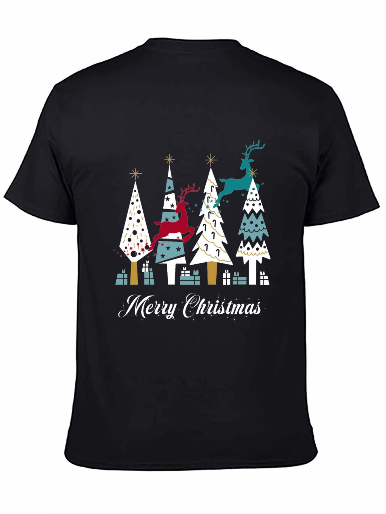 Festive Merry Christmas Tree & Reindeer Graphic Tee