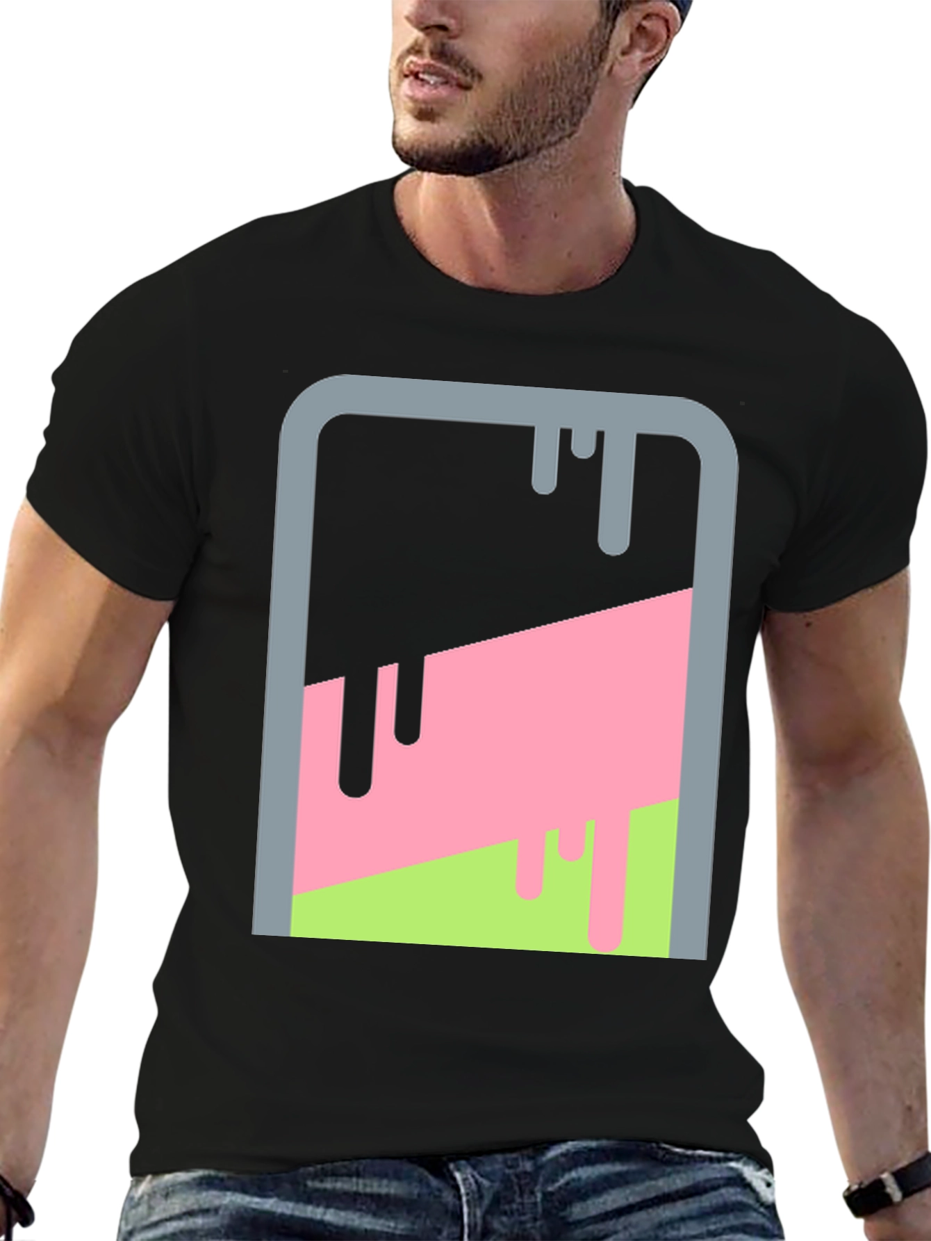 Abstract Dripping Paint Graphic Tee - Mens Black T-Shirt